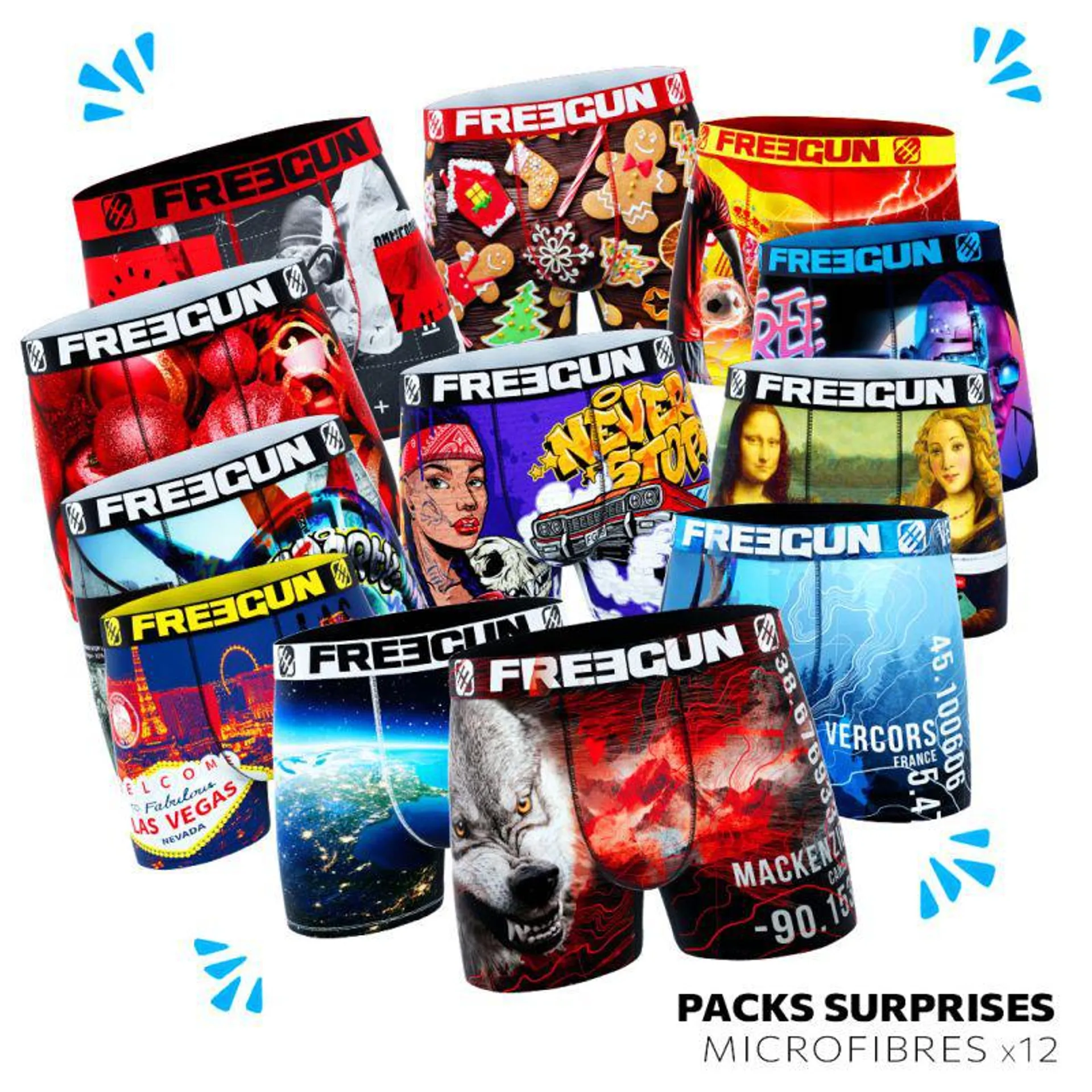 Pack Surprise de 12 Boxers Freegun microfibre enfant