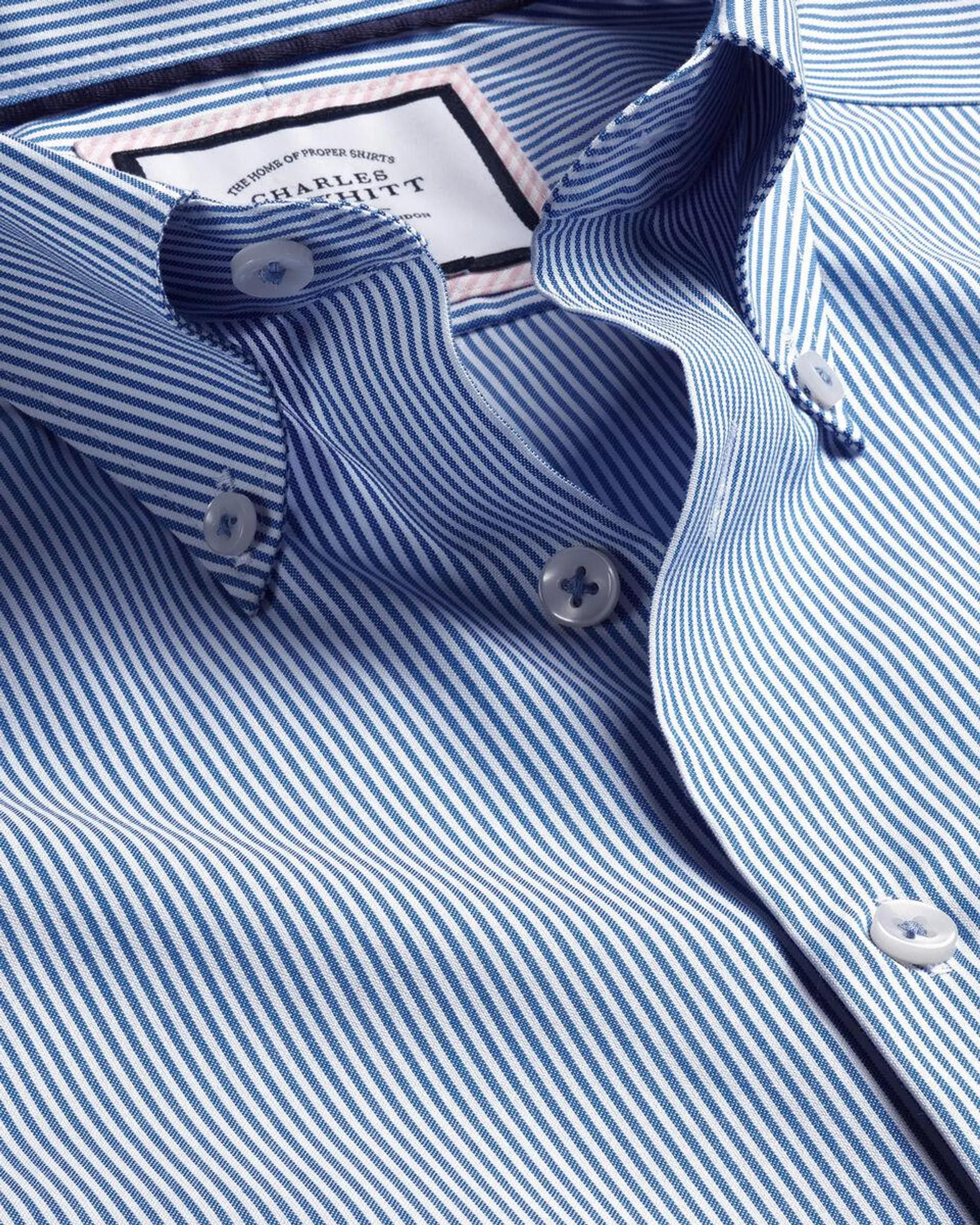 details about product: Button-Down Collar Non-Iron Stripe Shirt - Cobalt Blue