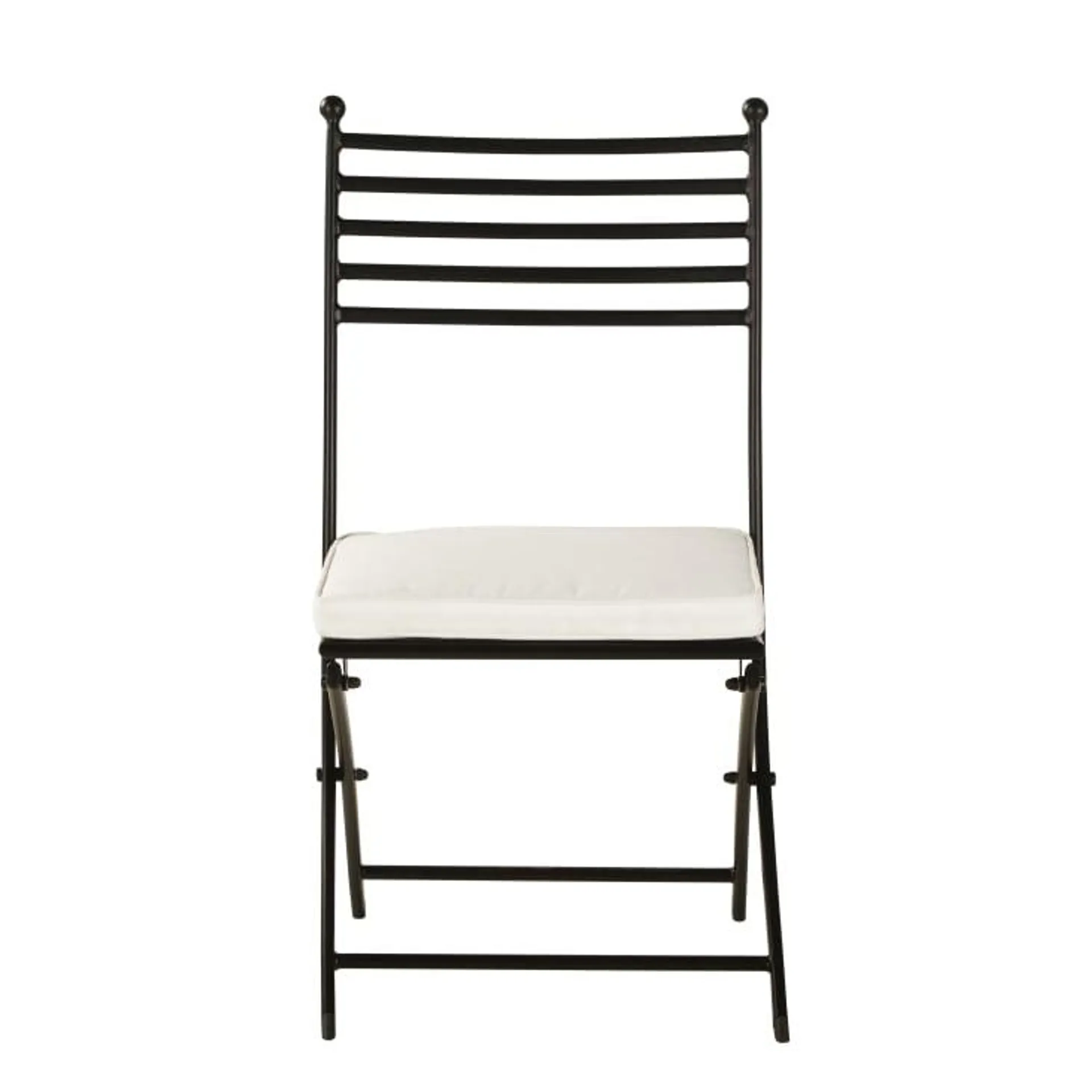 2 sillas de jardín plegables de acero negro y cojines blanco roto