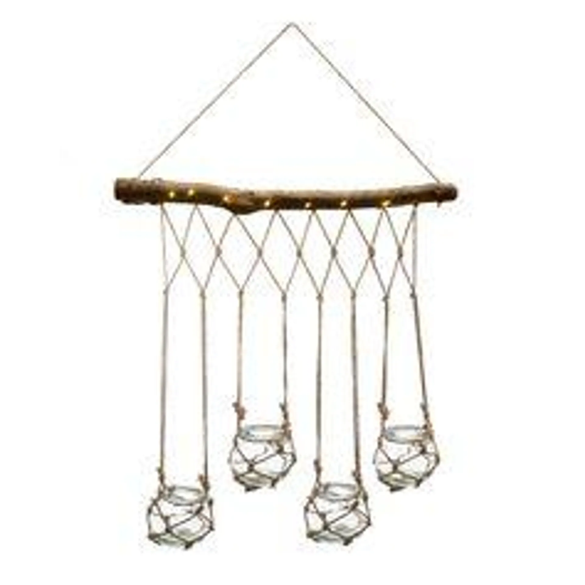 Décoration à suspendre bois LED 4 pots verre L 45cm