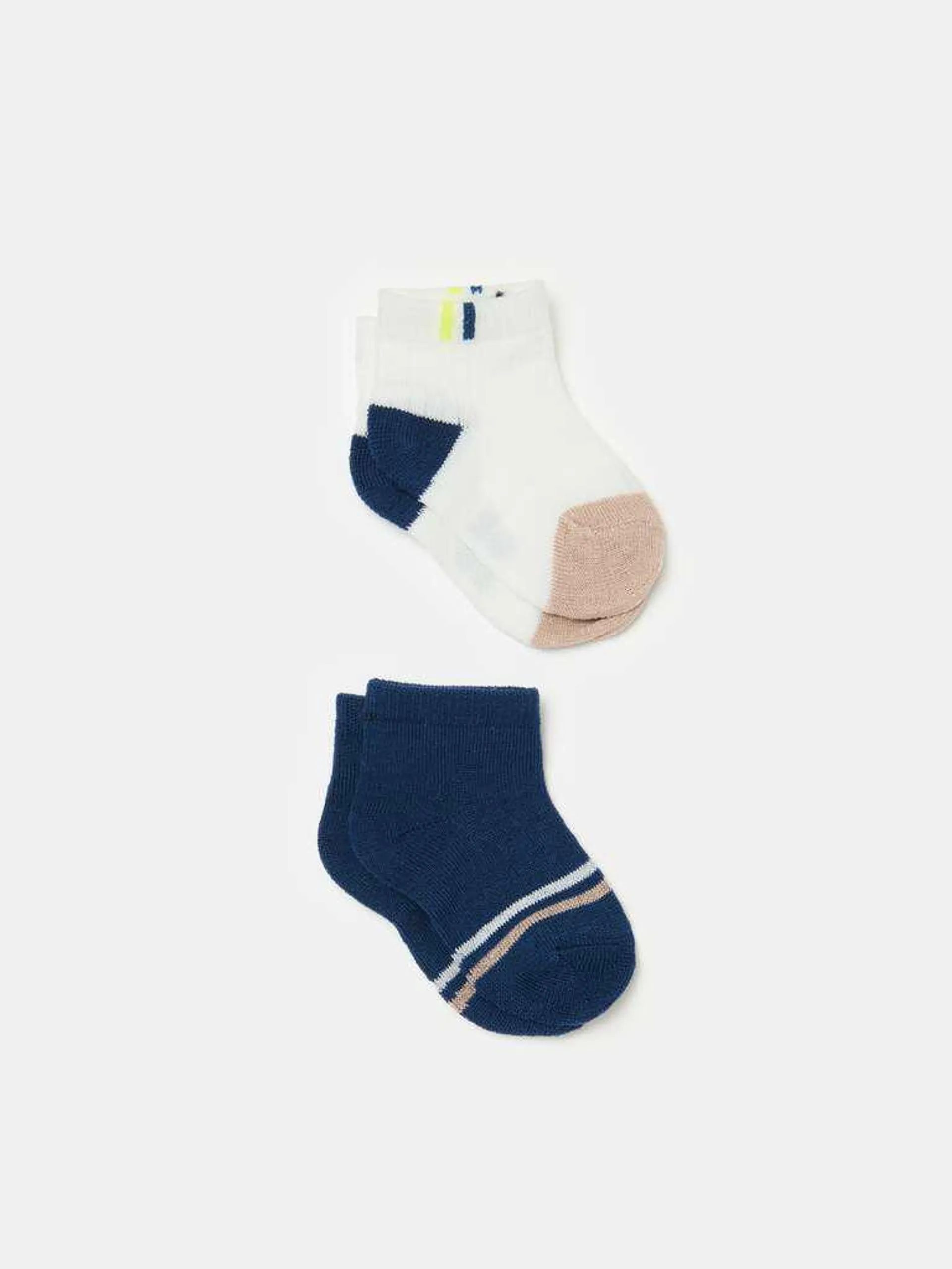 Two-pair pack short stretch cotton socks Blanc/bleu