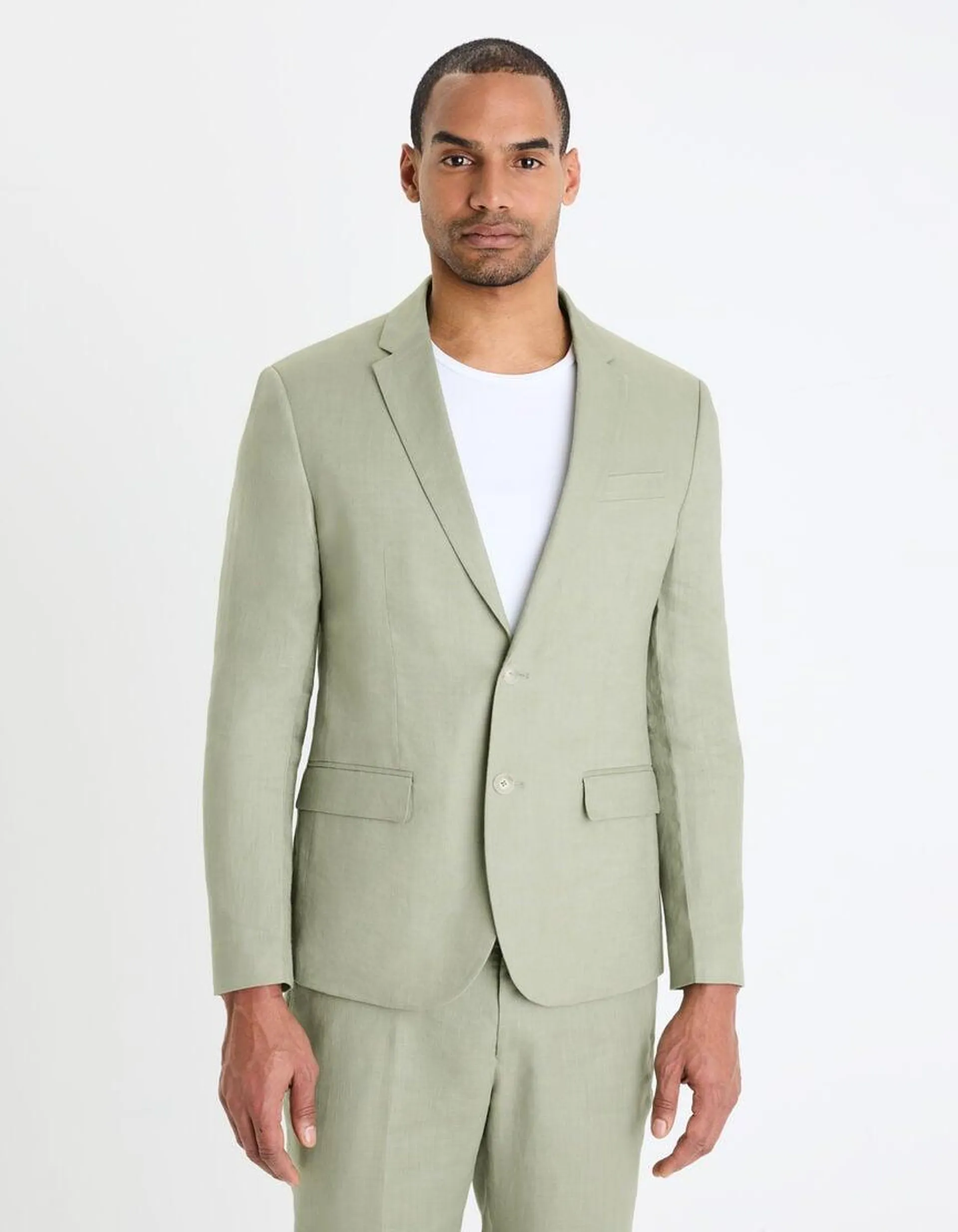 Veste de costume slim en lin - vert sauge