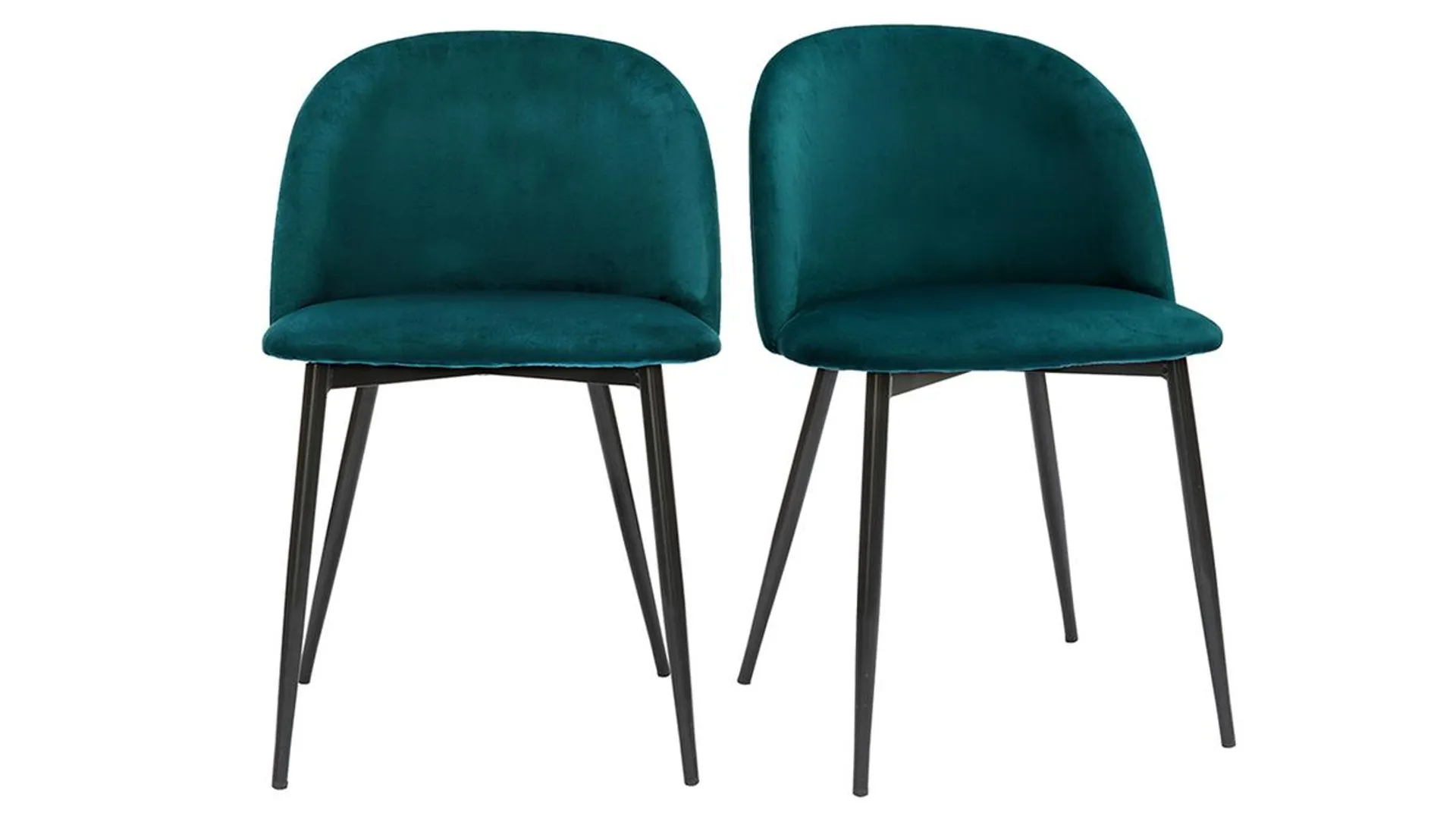 Chaises design en tissu velours bleu pétrole et métal noir (lot de 2) CELESTE