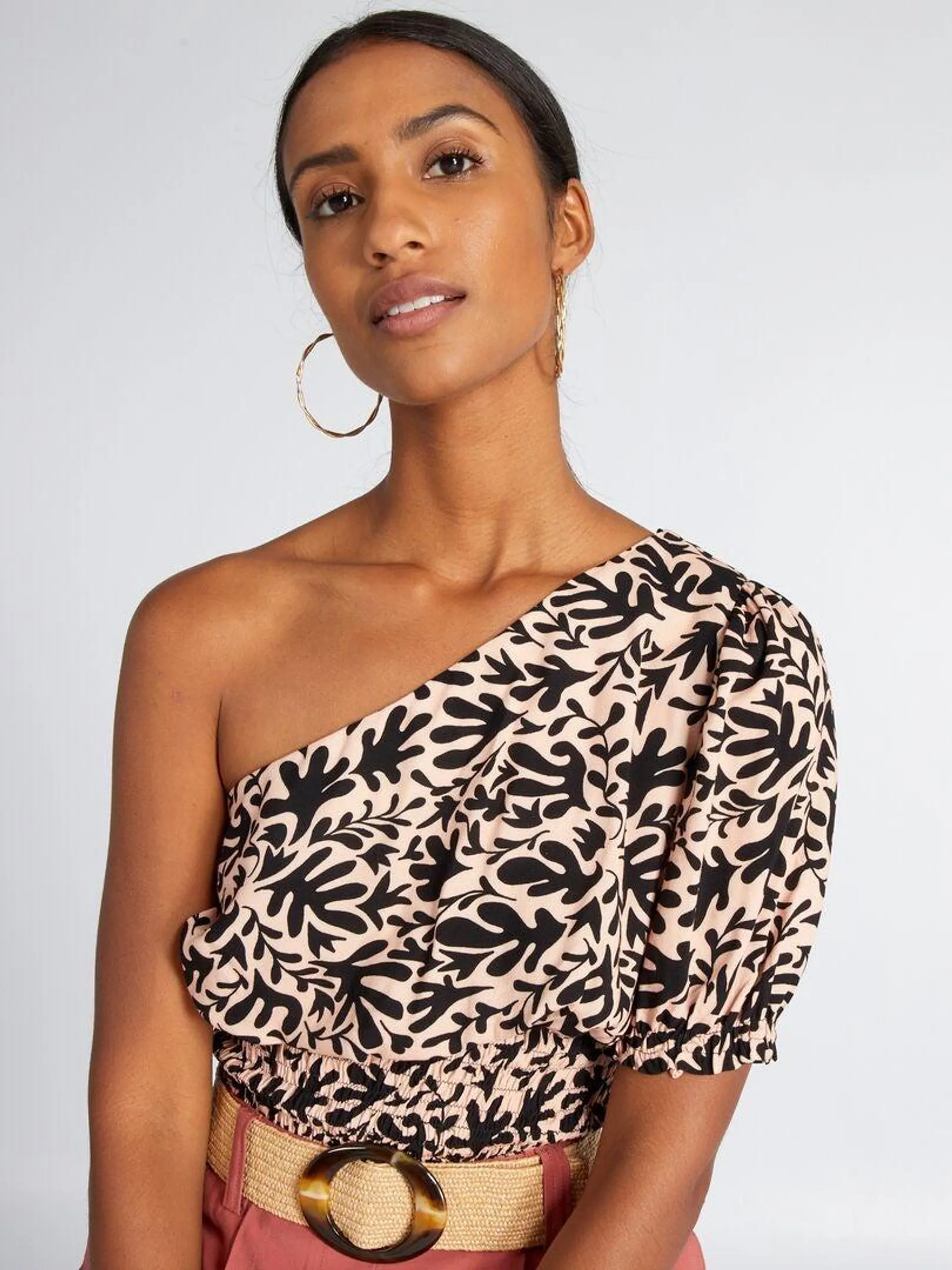 Blouse asymétrique à manches courtes - AOP FLO