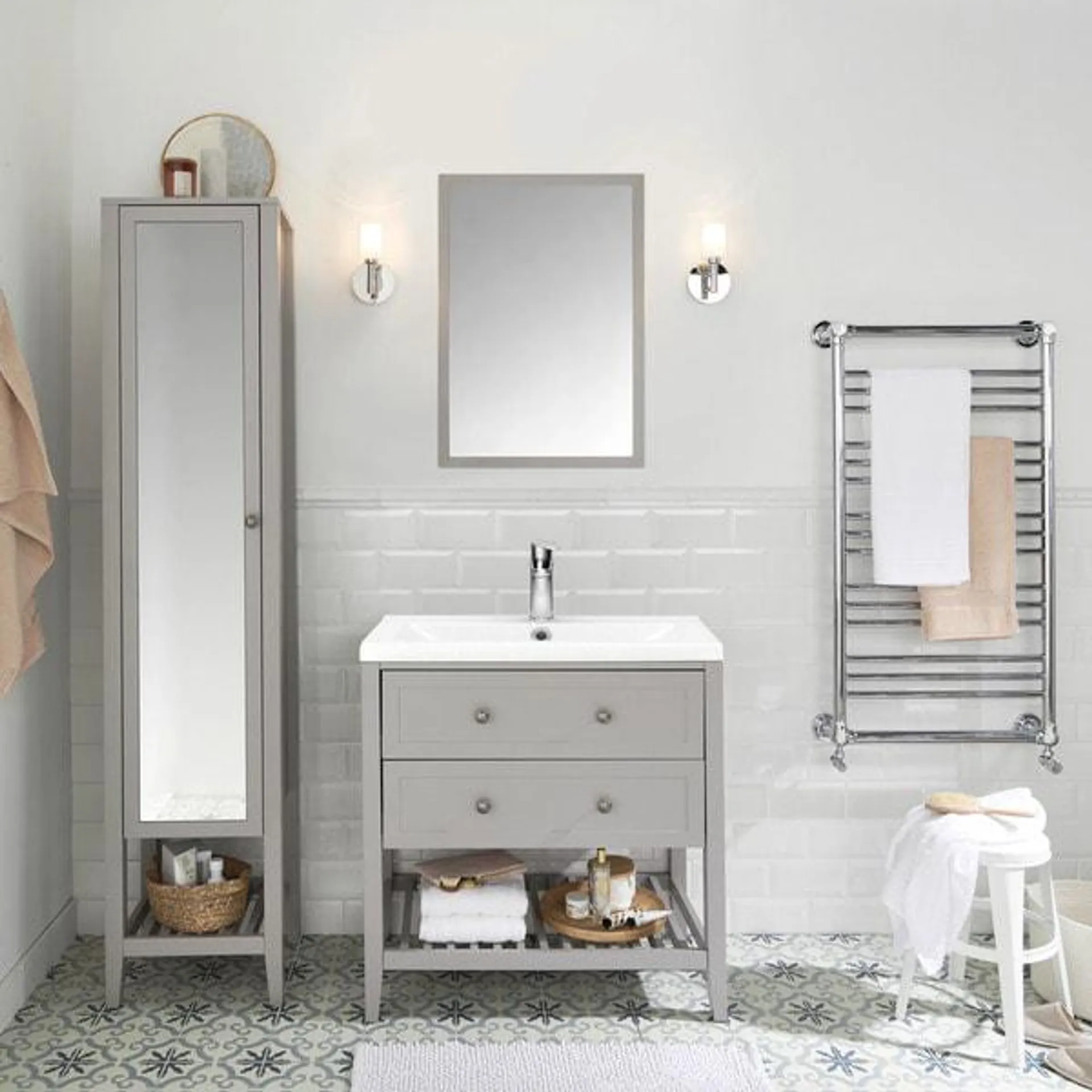 Meuble de salle de bains à poser gris L.60 cm "Perma" + Plan vasque "Nira"