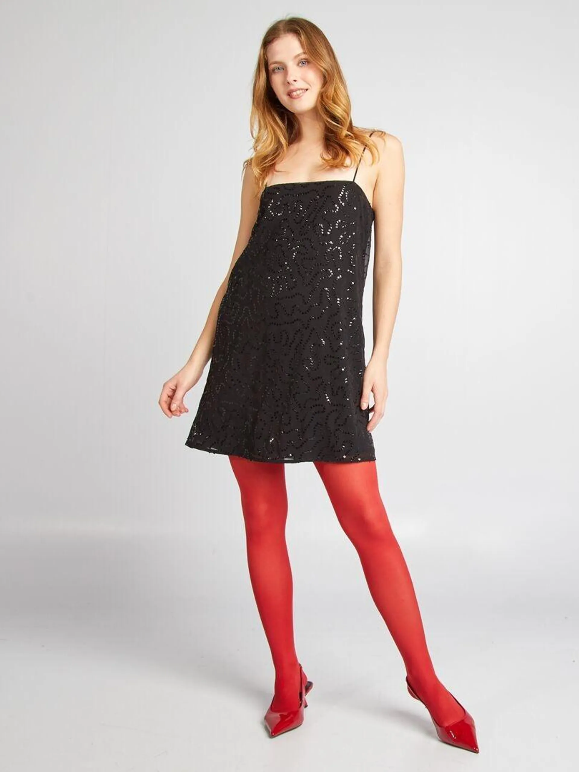 Robe courte droite en sequins - noir