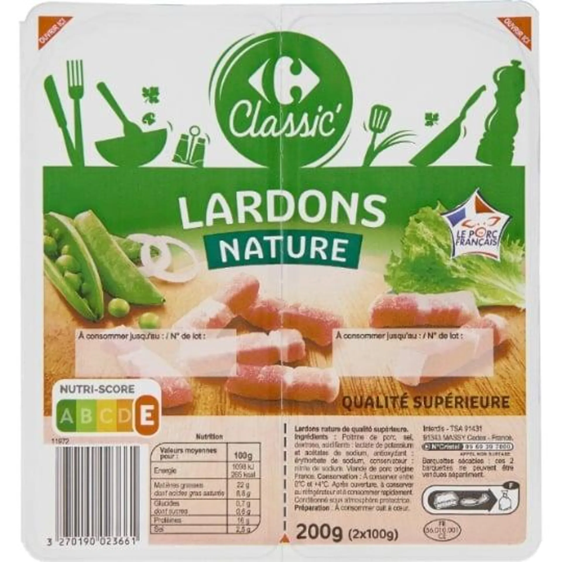 Lardons nature CARREFOUR CLASSIC'