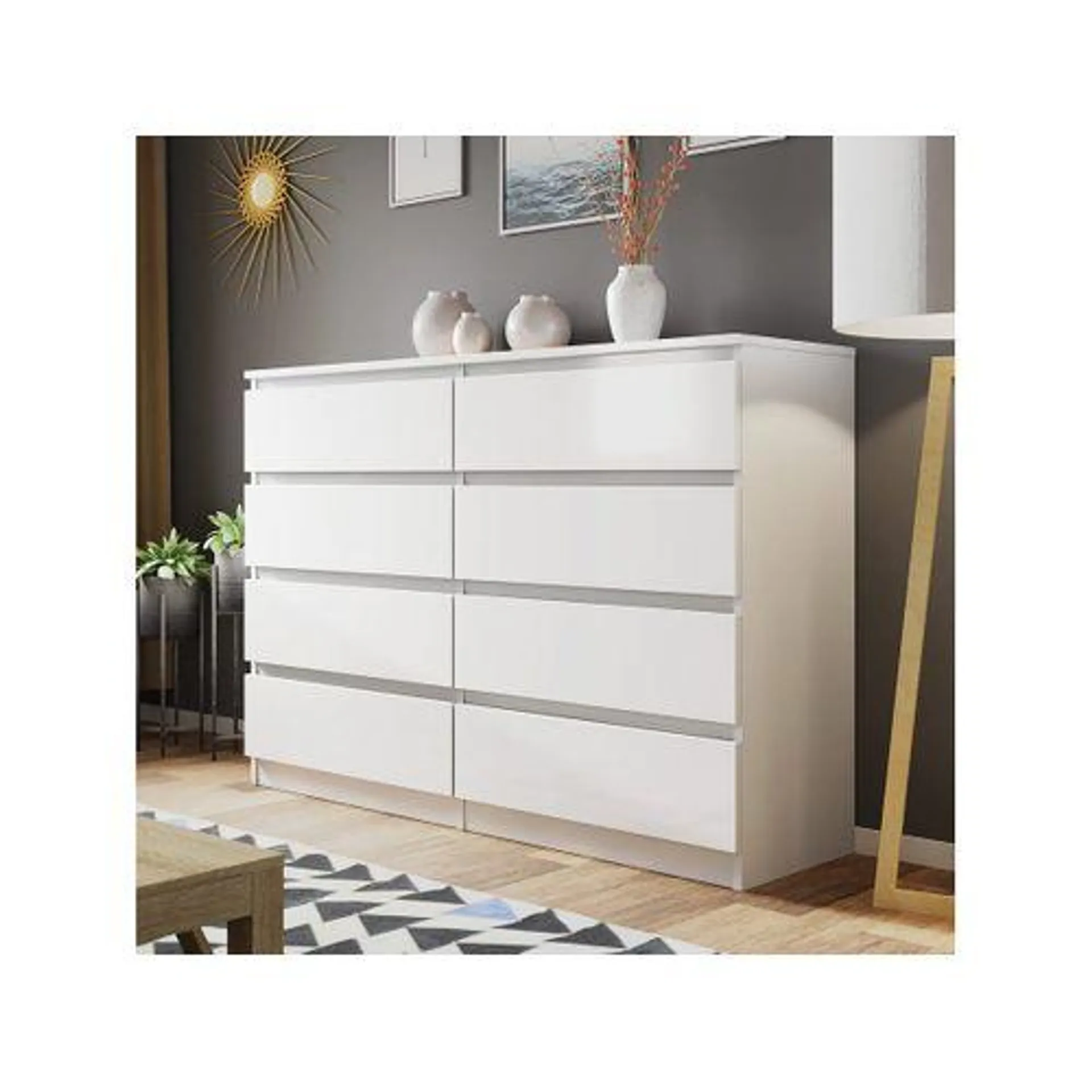 HABITAT ET JARDIN Commode "malwa M8" Avec 8 Tiroirs - 139 X 40 X 100 Cm - Blanc