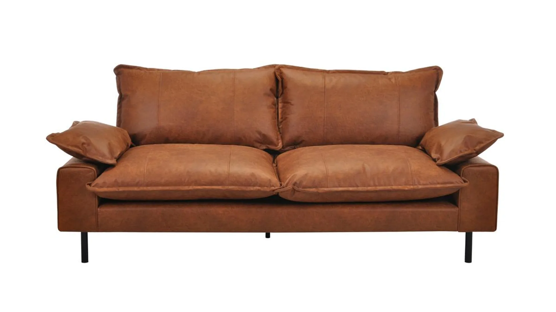 Canapé 3 places en cuir aspect vieilli marron cognac et métal noir DORY