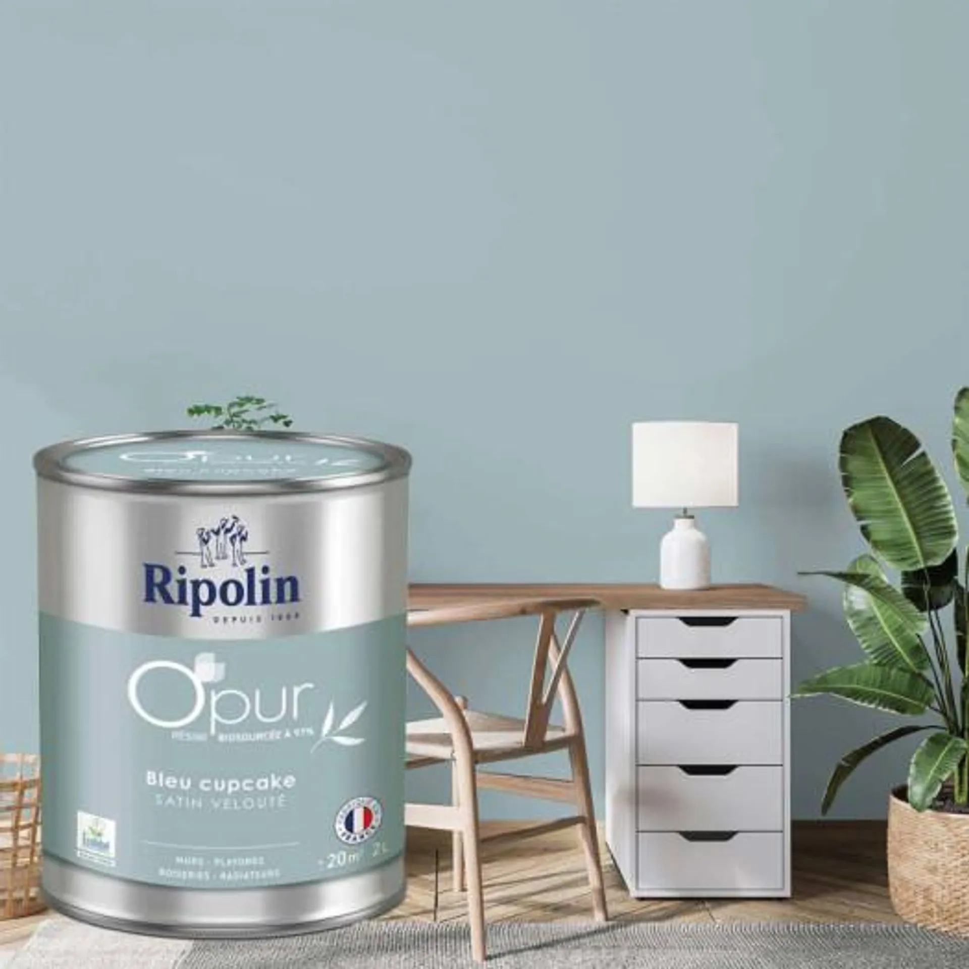 Peinture RIPOLIN Opur bio sourcée multi-supports bleu popcake satin 2L