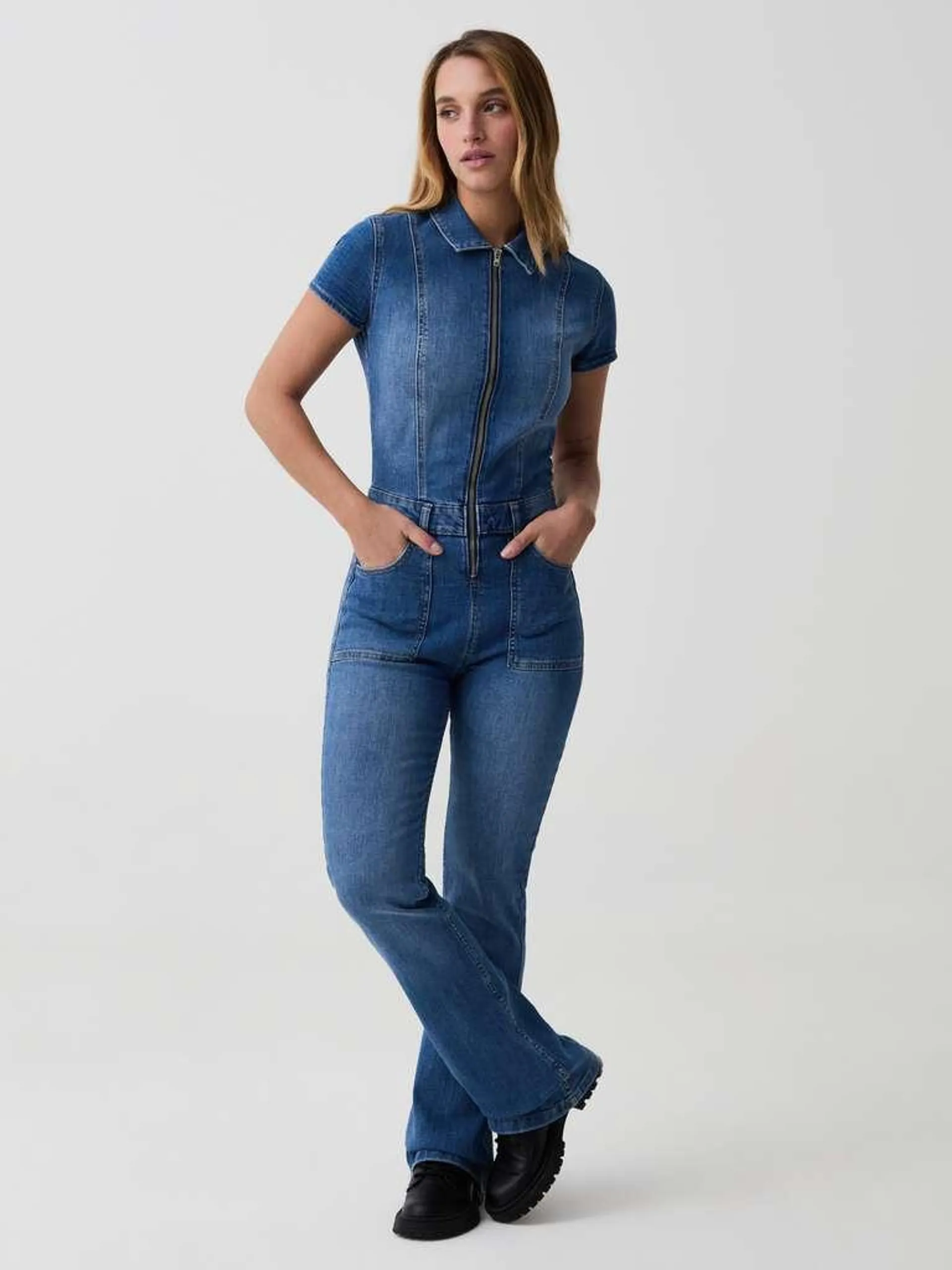 Jumpsuit in denim with zip Denim