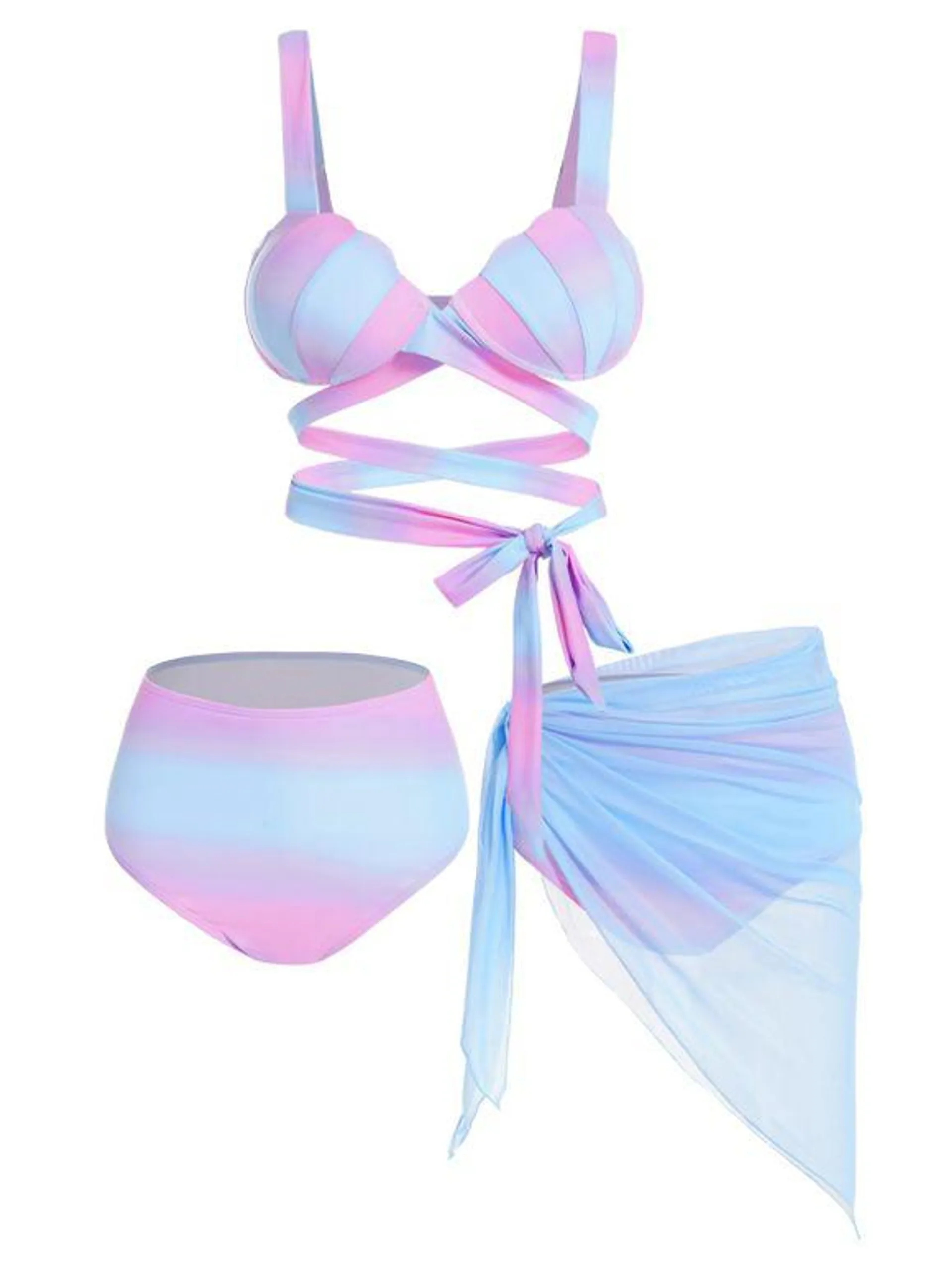 Maillot de Bain Bikini Bandage Coquille Transparent à Armature Trois Pièces