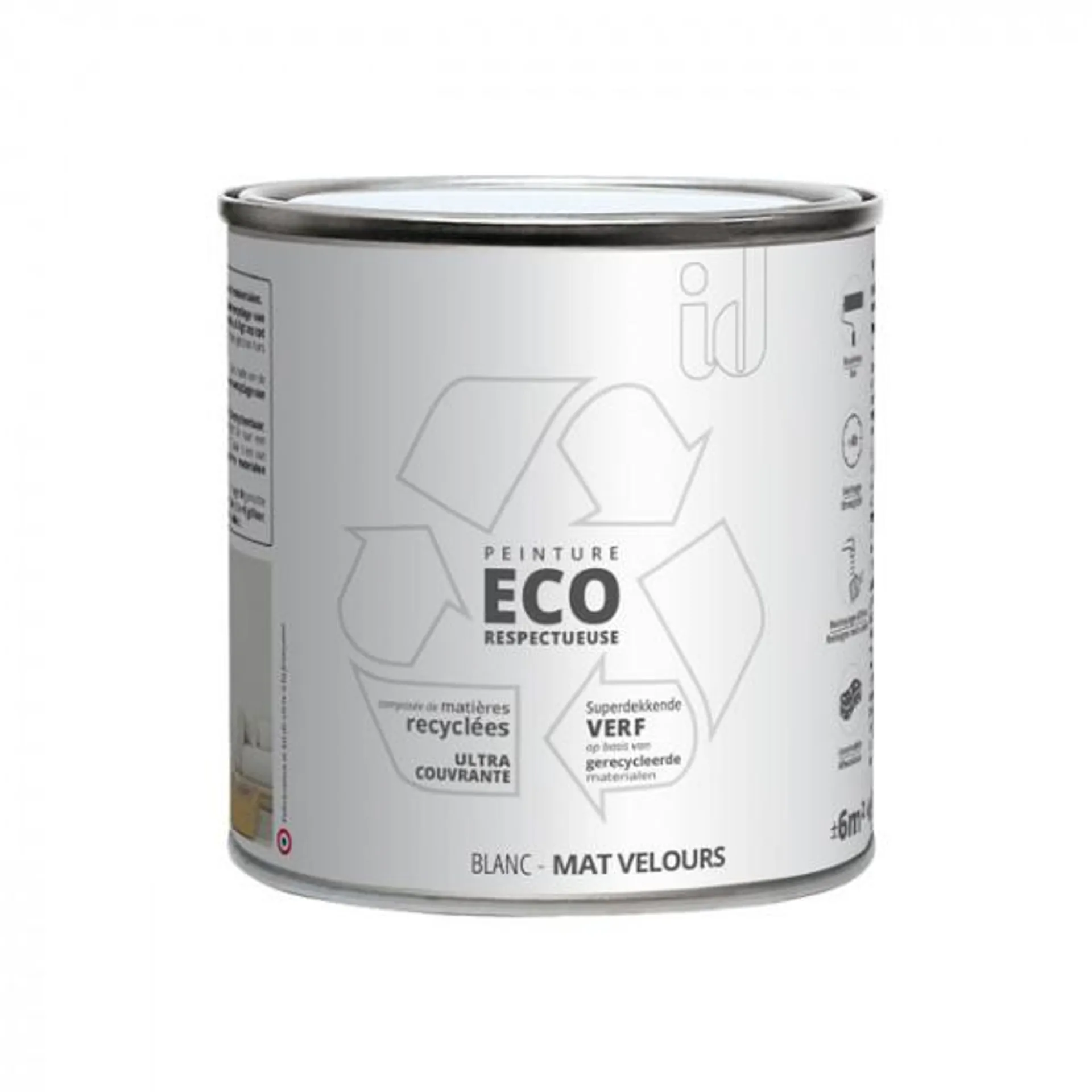 Peinture Eco responsable à base de matières recyclées blanc mat-velours 0,5L