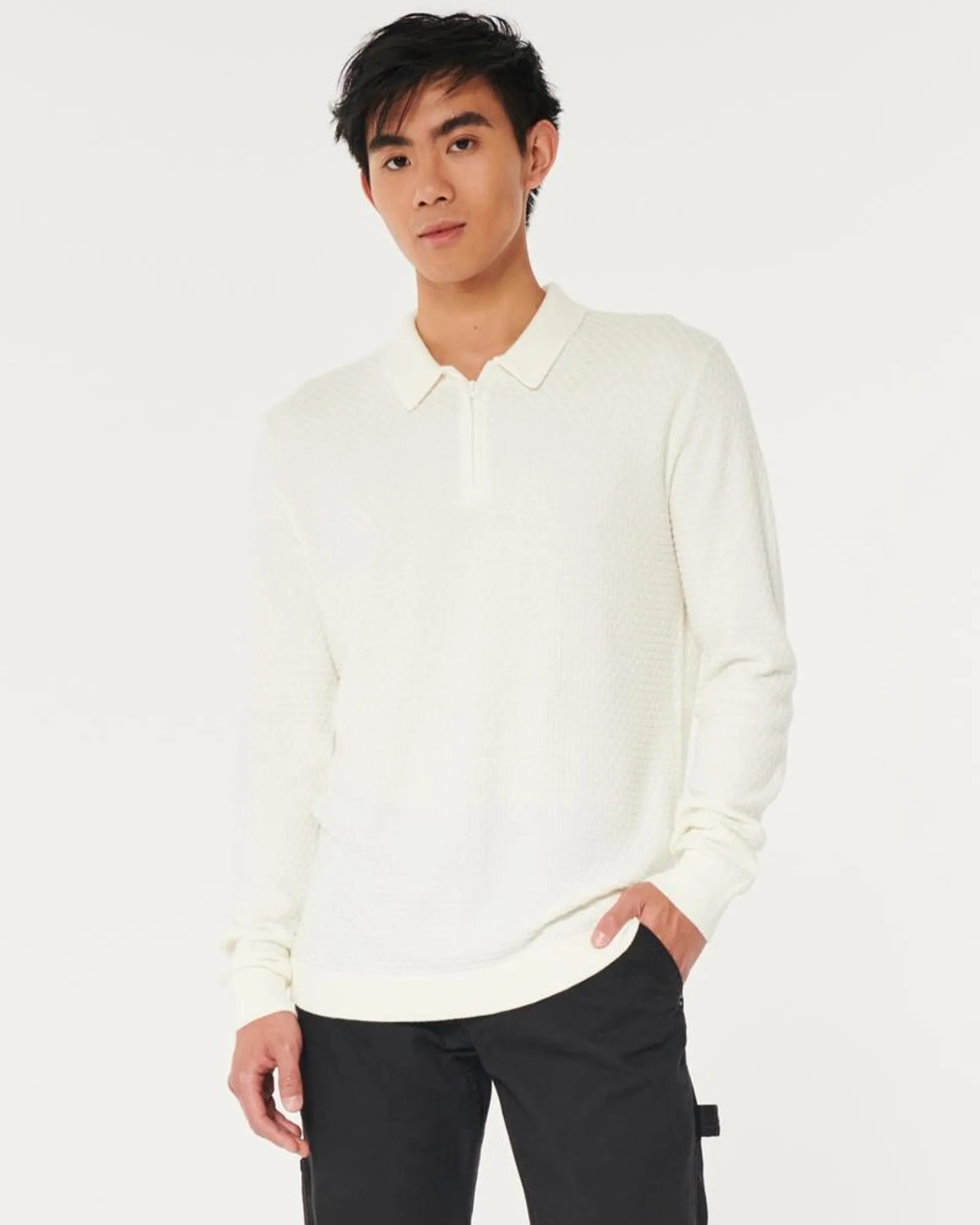 Textured Long-Sleeve Sweater Polo