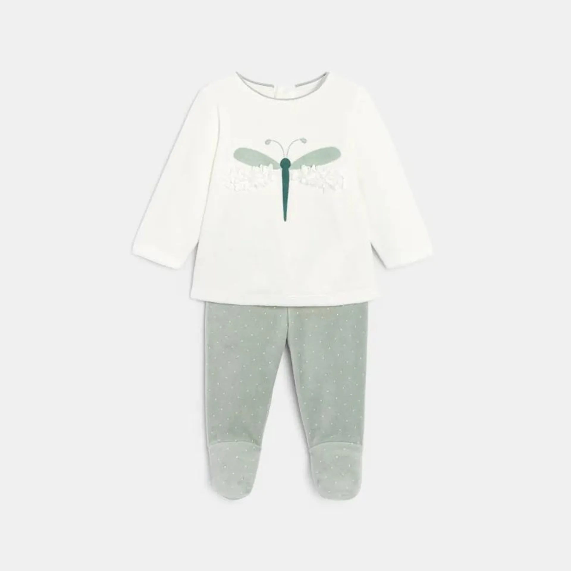 Pyjama velours libellule vert bébé fille