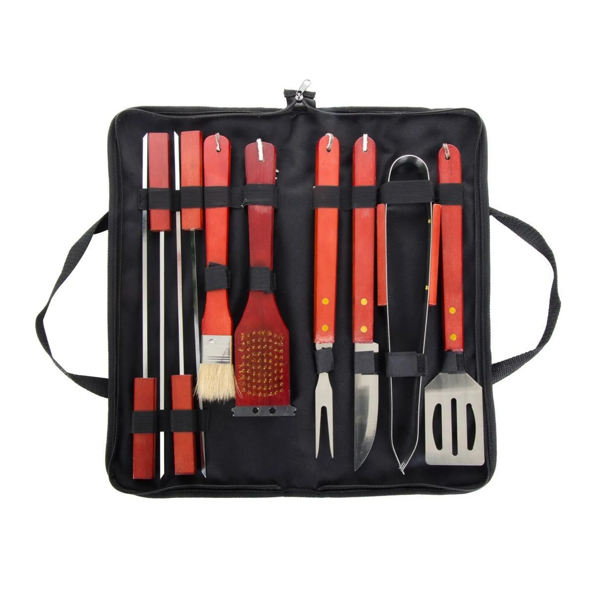 Set de 10 ustensiles pour barbecue - 35 à 39 cm - Orange, gris