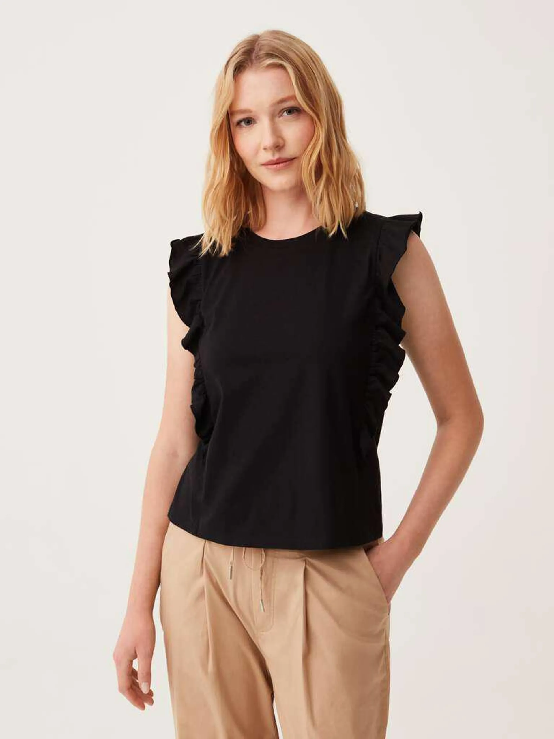 Black Cotton tank top with frills