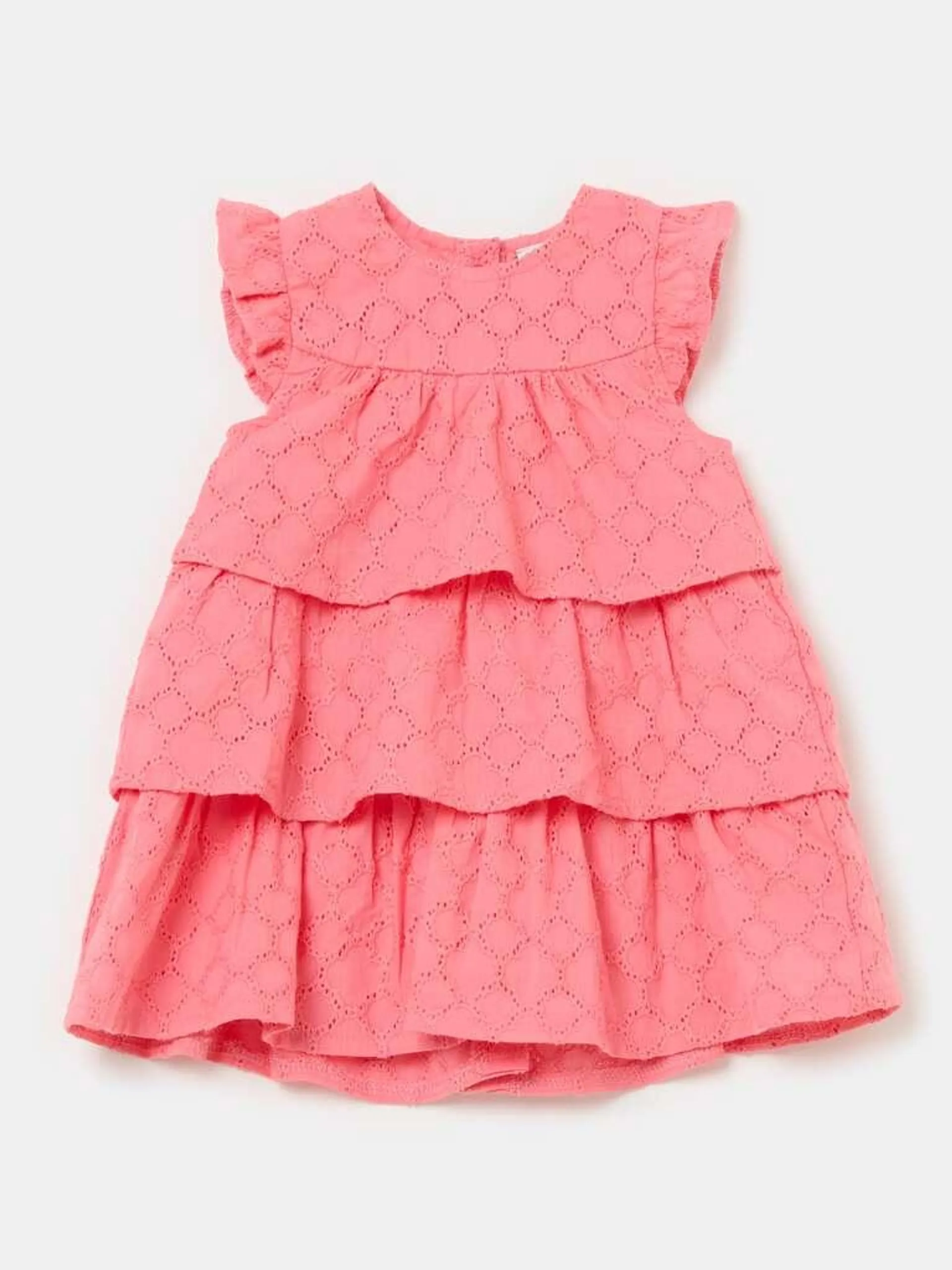 Tiered dress in cotton broderie anglaise Framboise