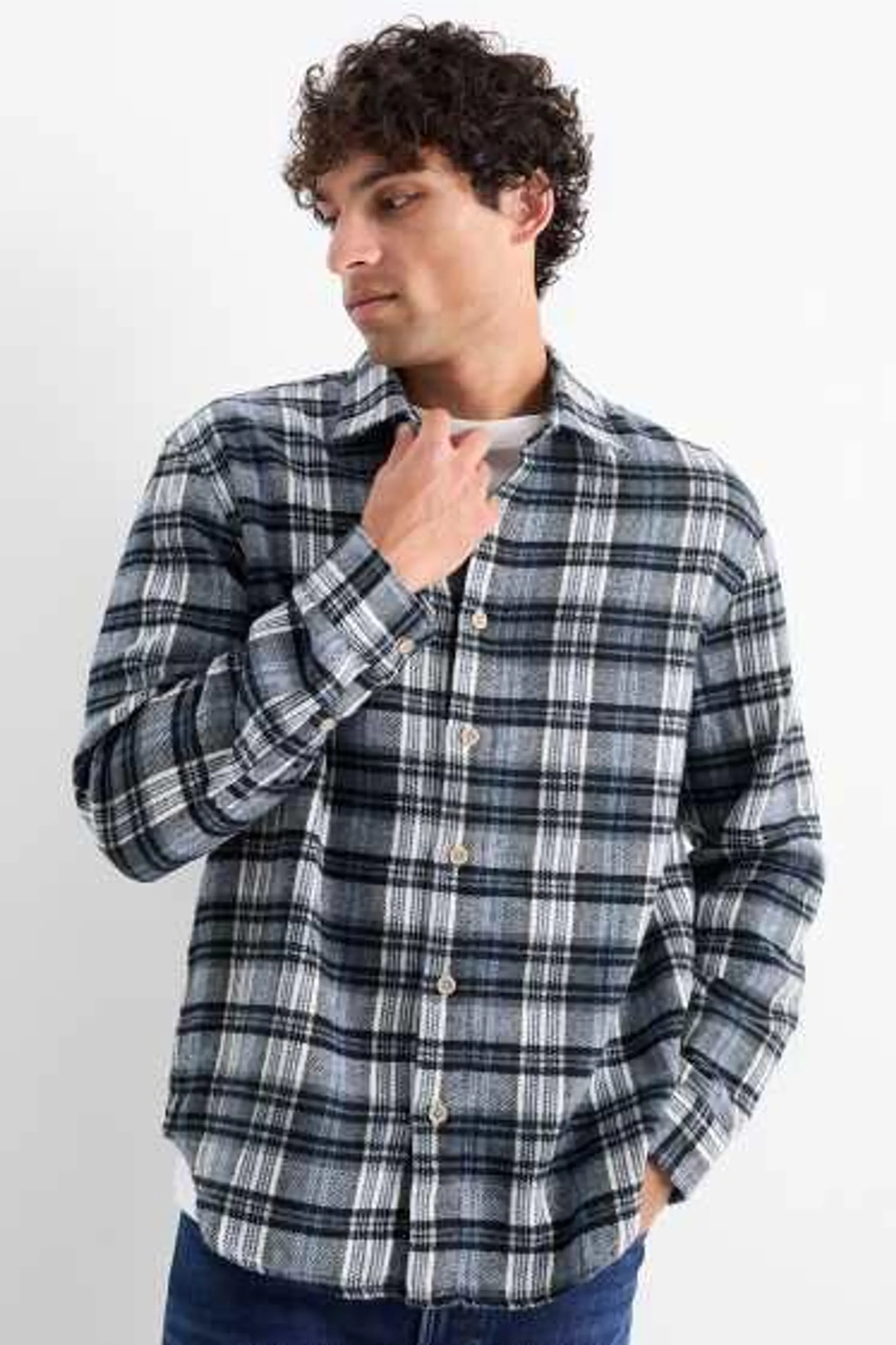 Flannel shirt - regular fit - kent collar - check