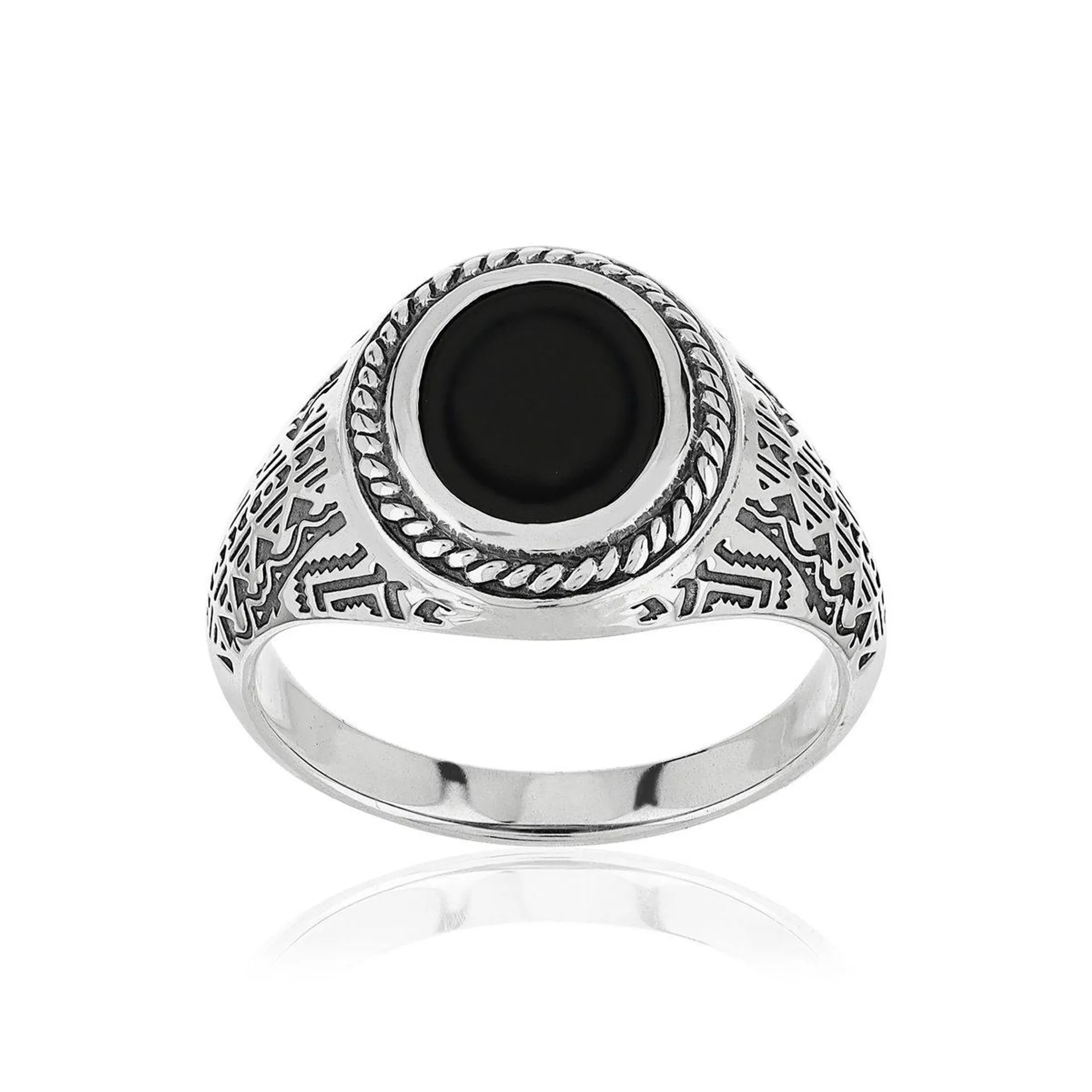 Bague argent 925 écailles agate noire ovale