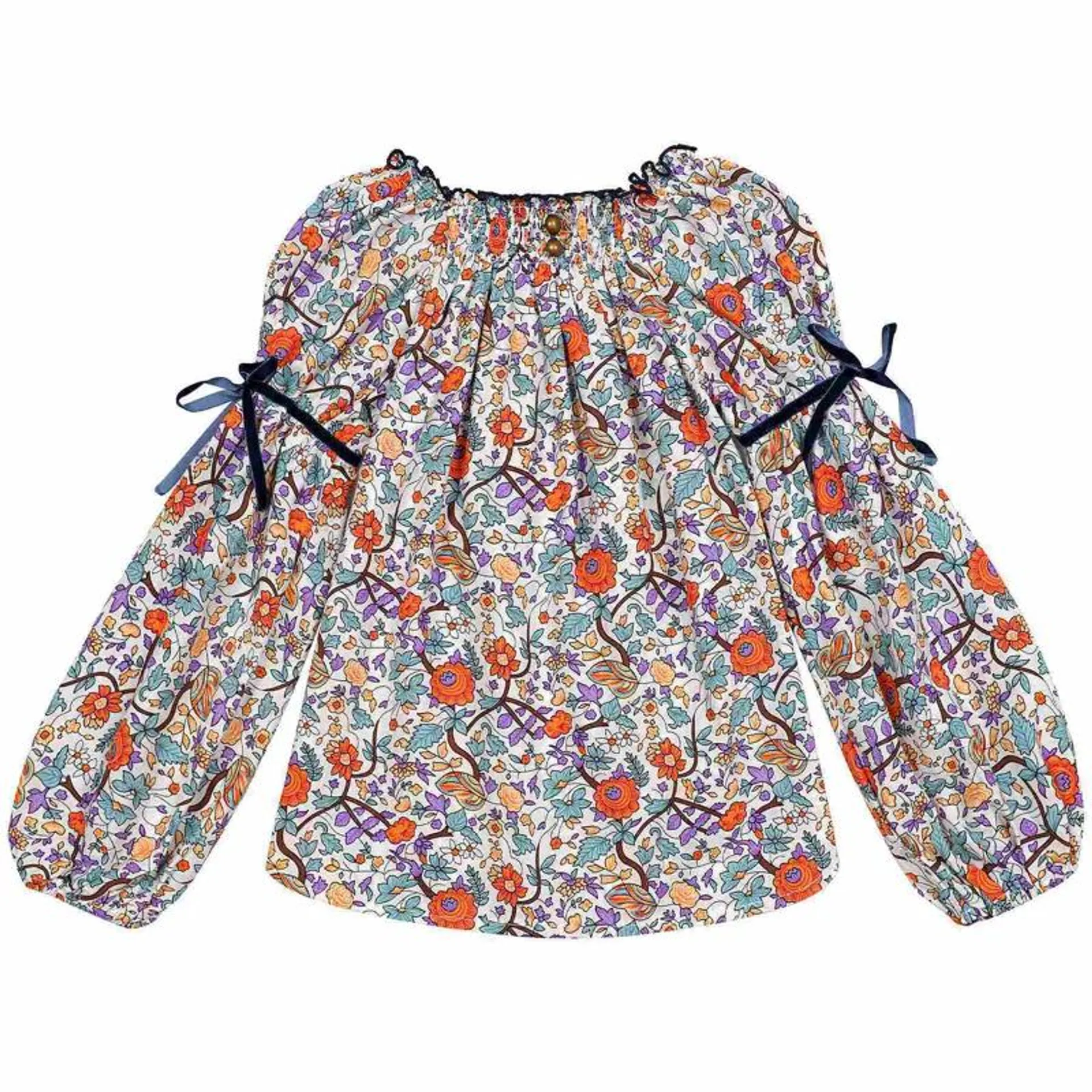 Blouse fleurie liberty orange lilas fille Chimene, La Faute à Voltaire