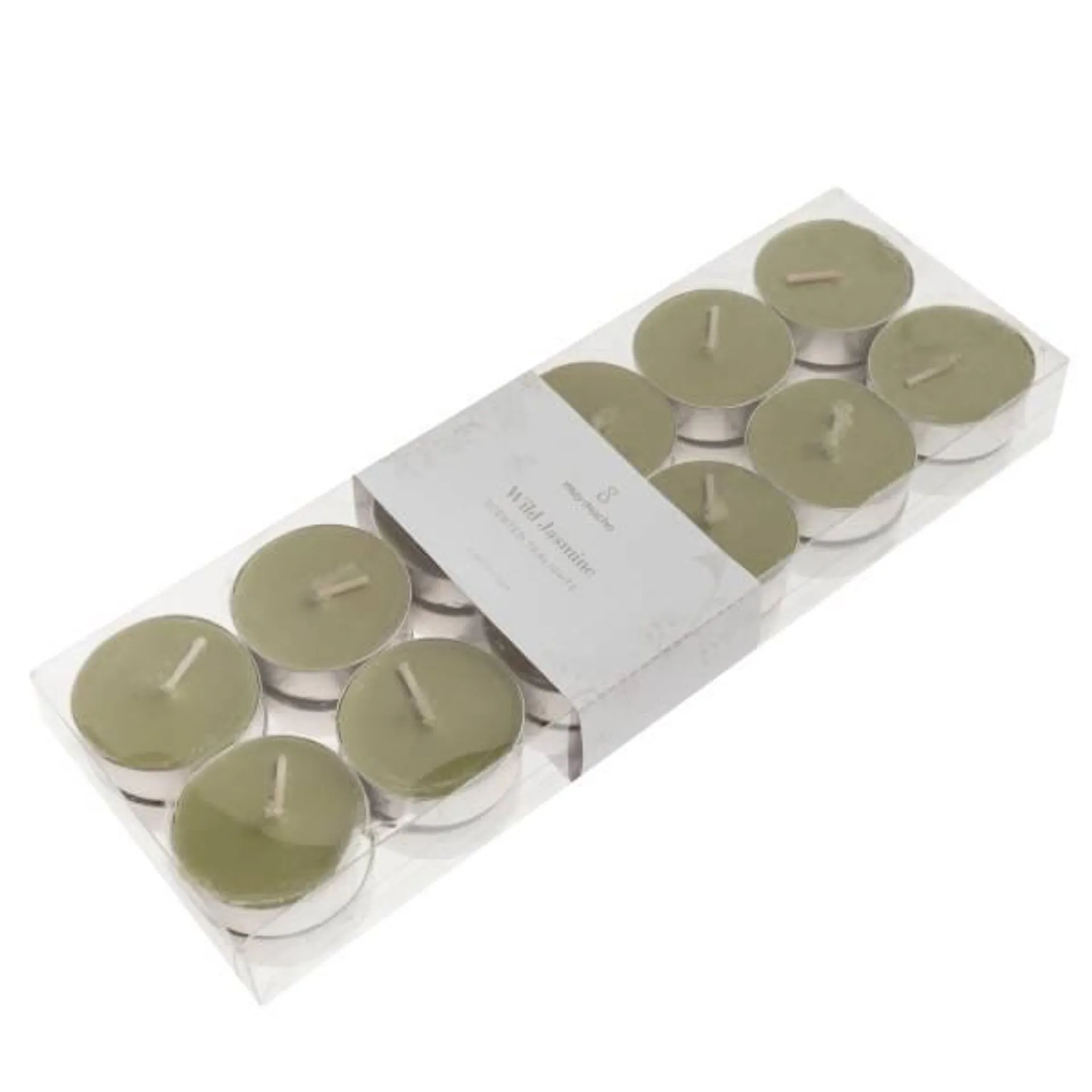 pack 24 velas té wild jasmine 23×7,5x3cm 11gr ve.