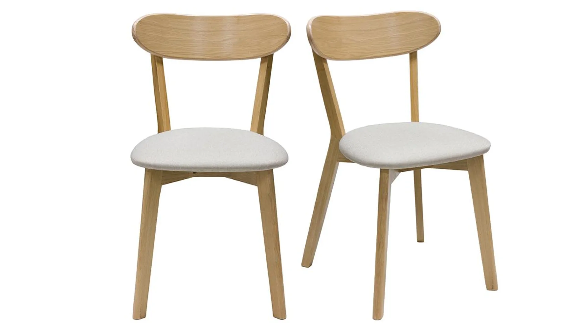 Chaises vintage en bois clair chêne et tissu beige (lot de 2) DOVE