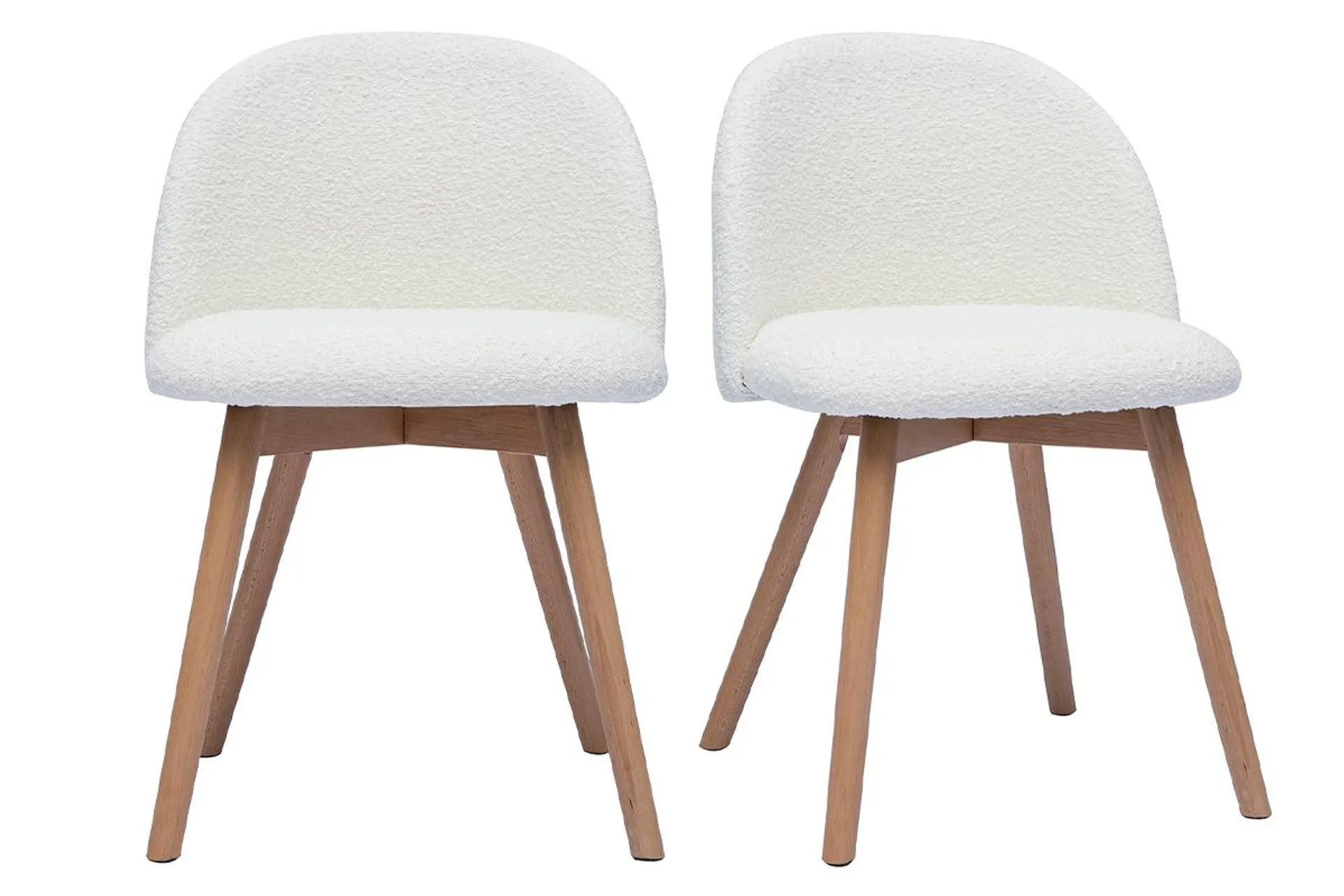 Chaises scandinaves en tissu effet laine bouclée blanc et bois clair massif (lot de 2) CELESTE