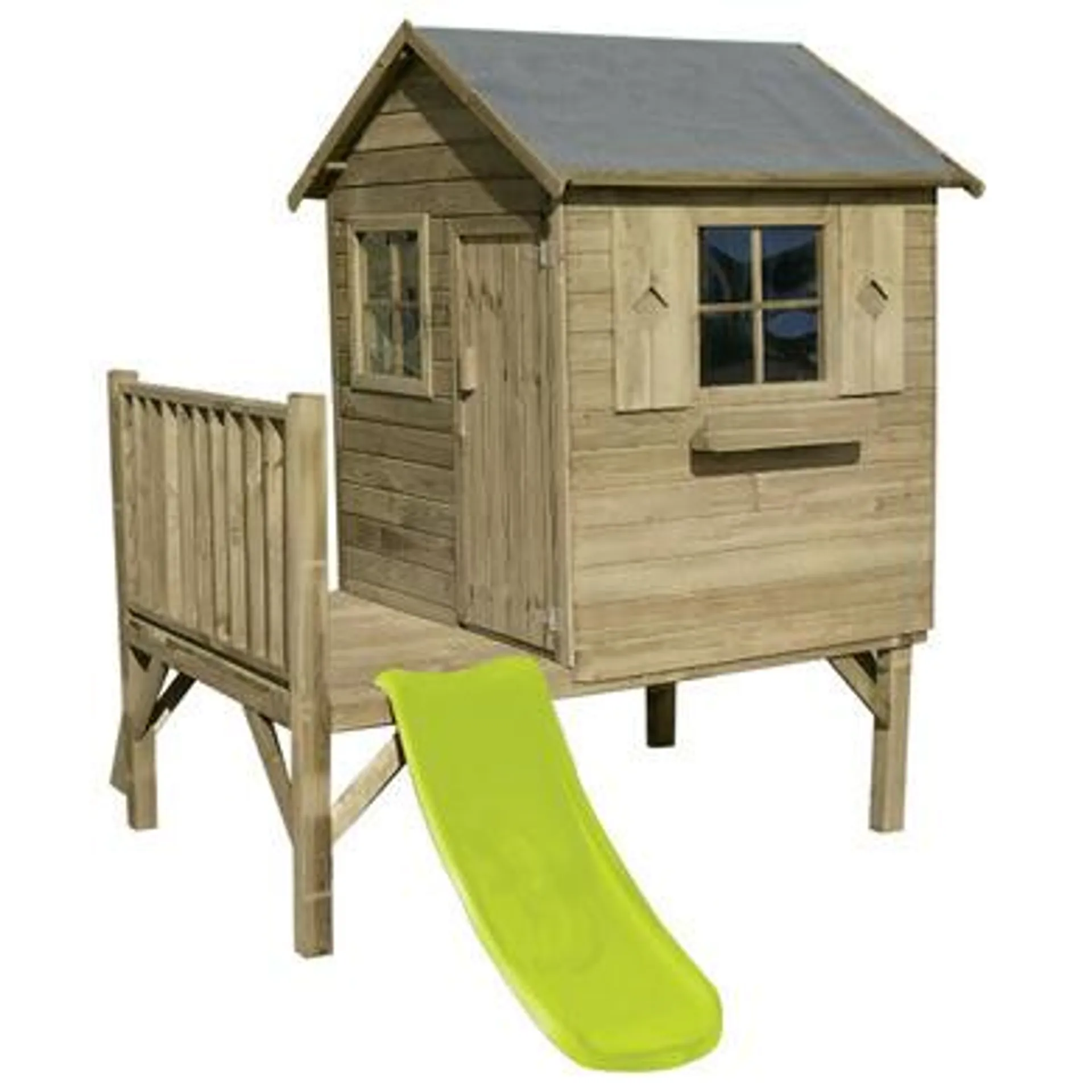 Maisonnette en bois avec toboggan vert Alix