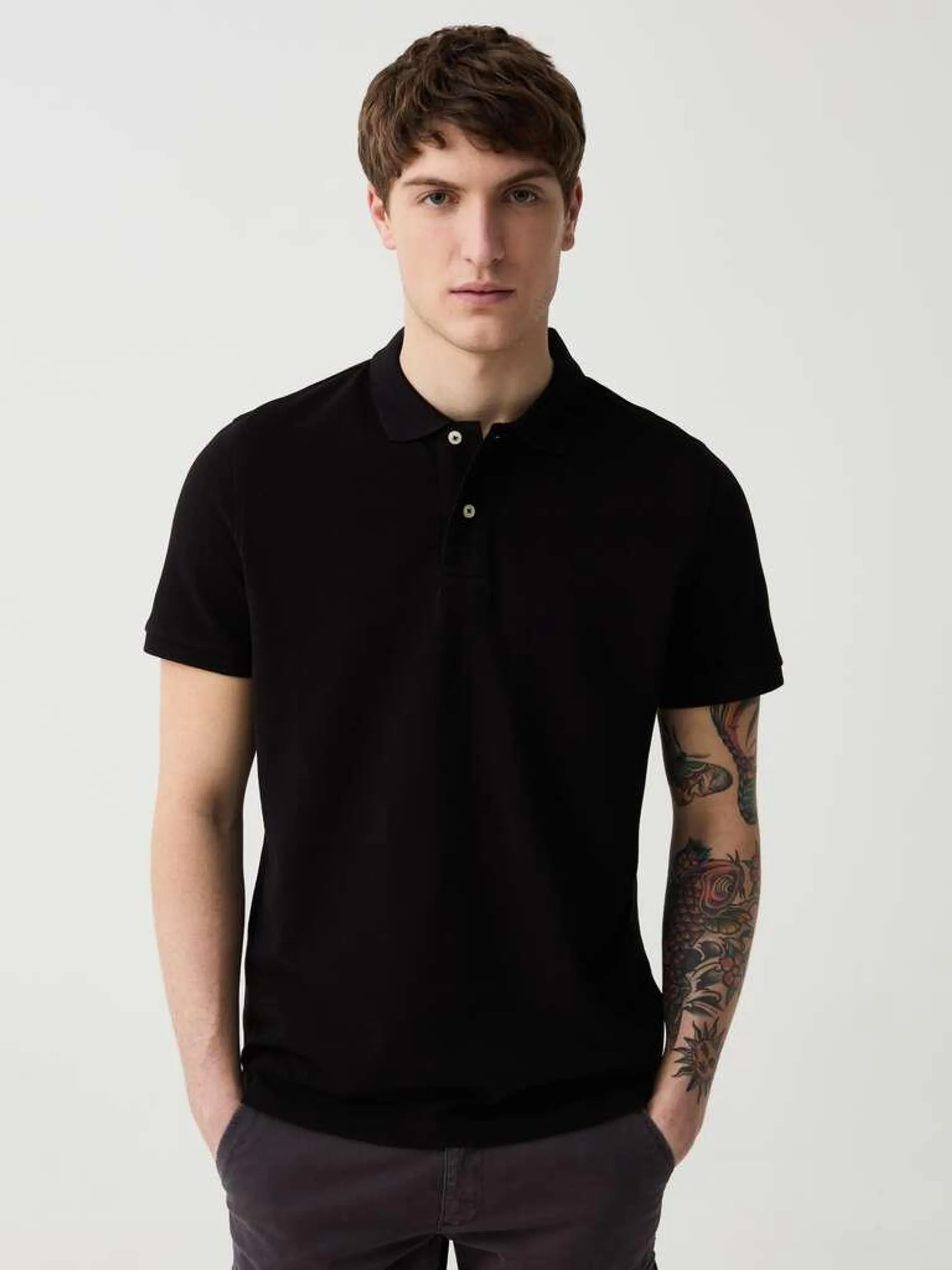 Black Organic cotton pique polo shirt