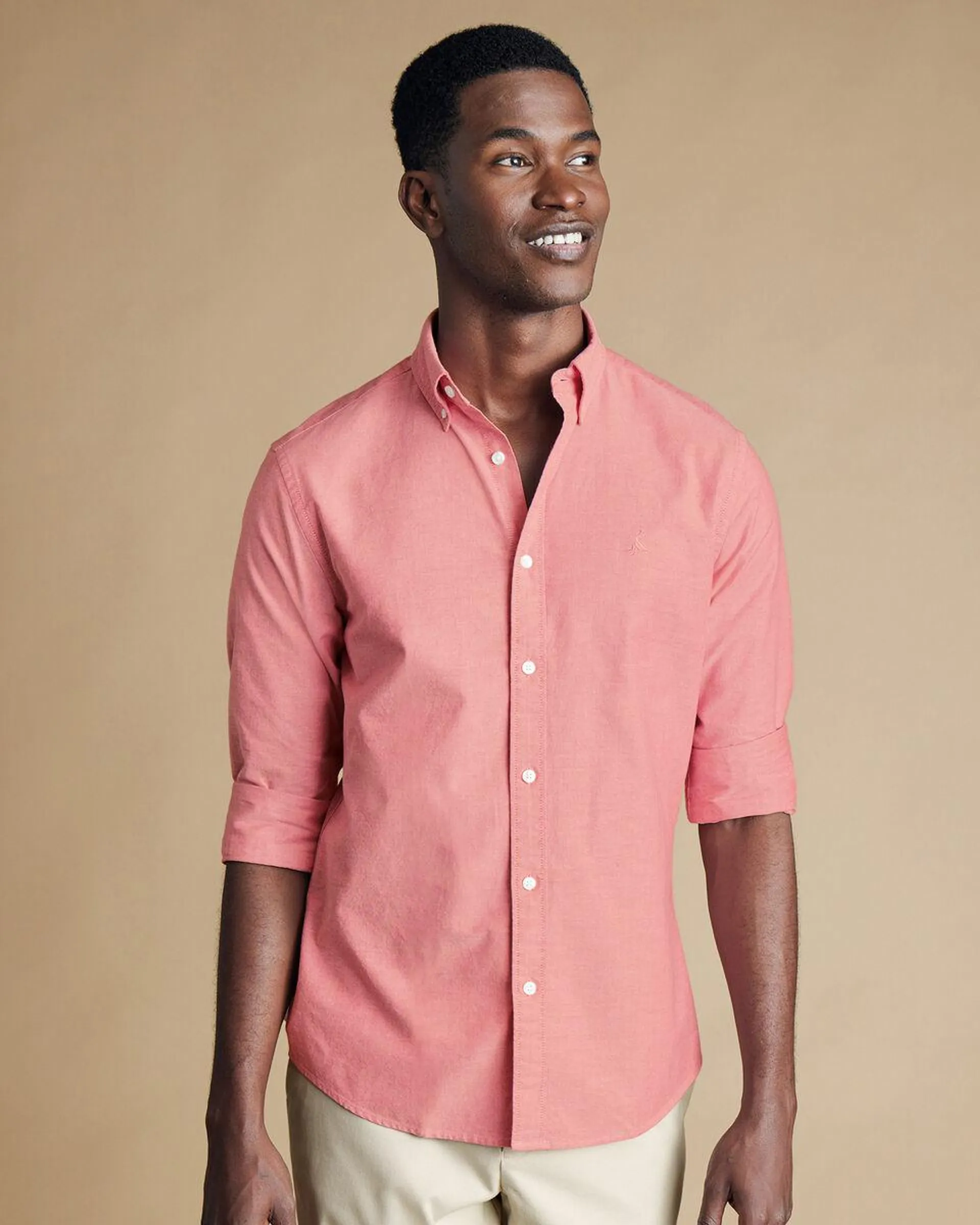details about product: Button-Down Collar Stretch Washed Oxford Shirt - Coral Pink