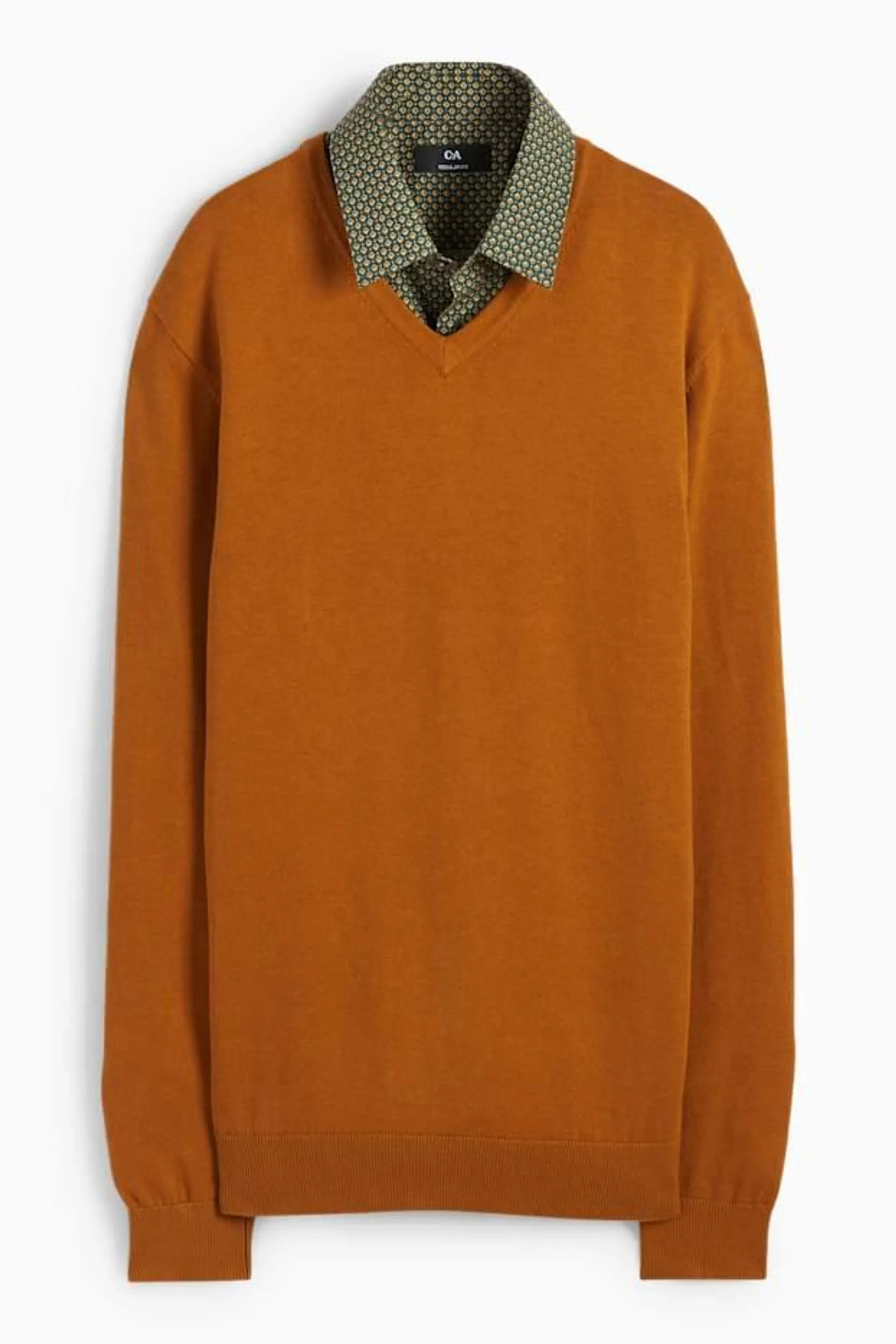 Fine knit jumper and shirt - regular fit - kent collar