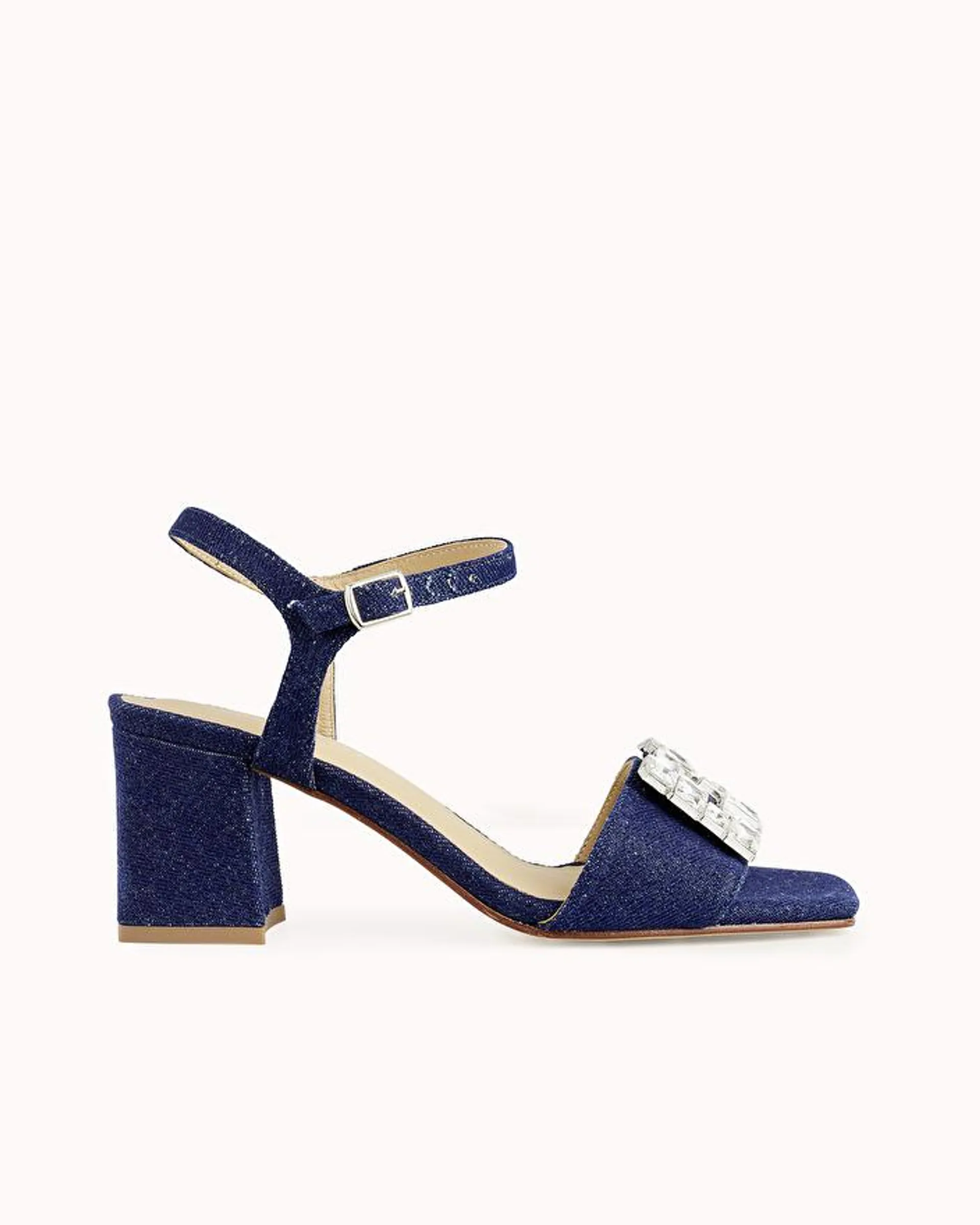 SANDALE A TALON DONA En textile denim bleu