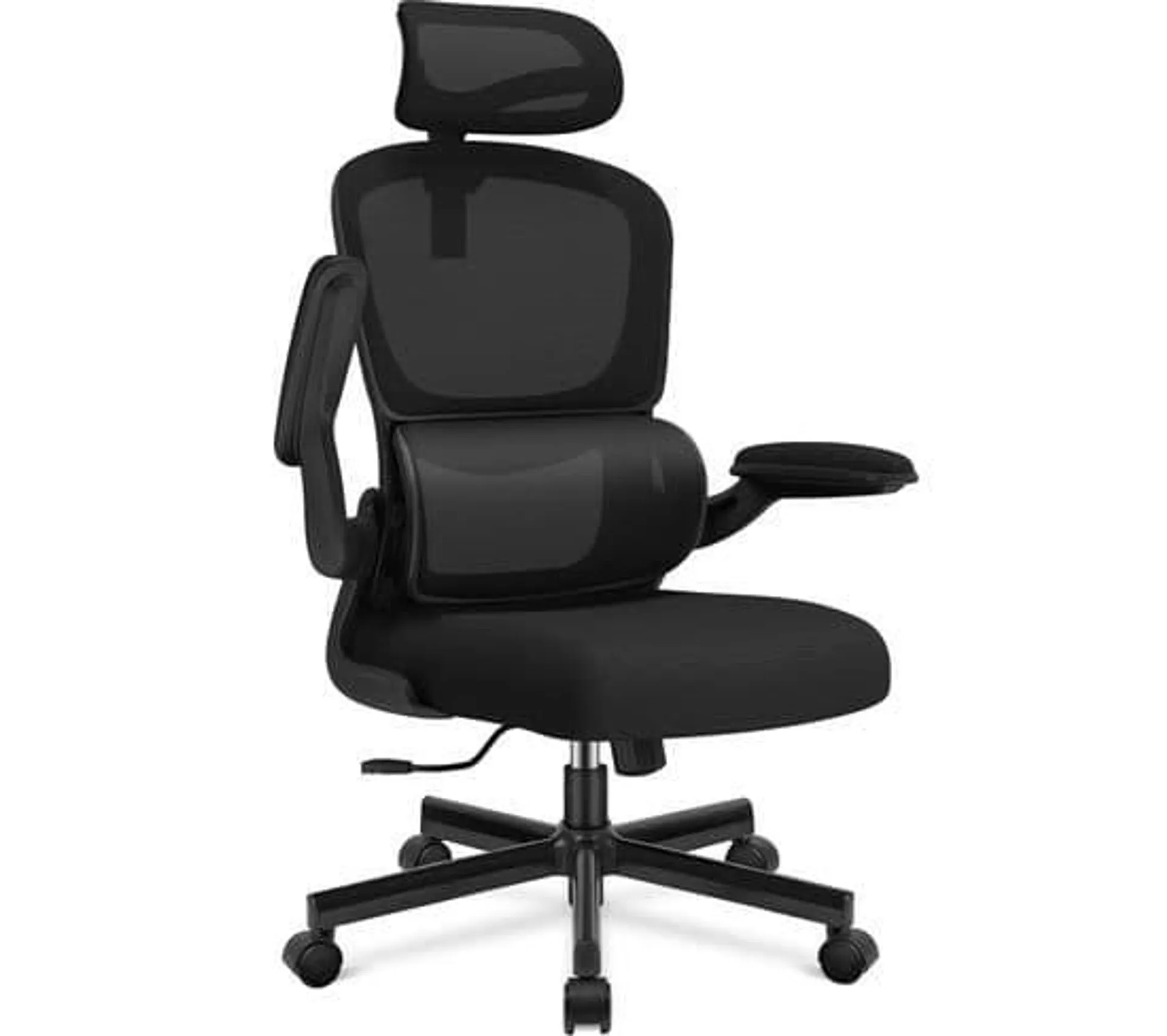 Fauteuil de Bureau, Accoudoirs Pliable, Inclinable, Soutien Lombaire Ergonomique