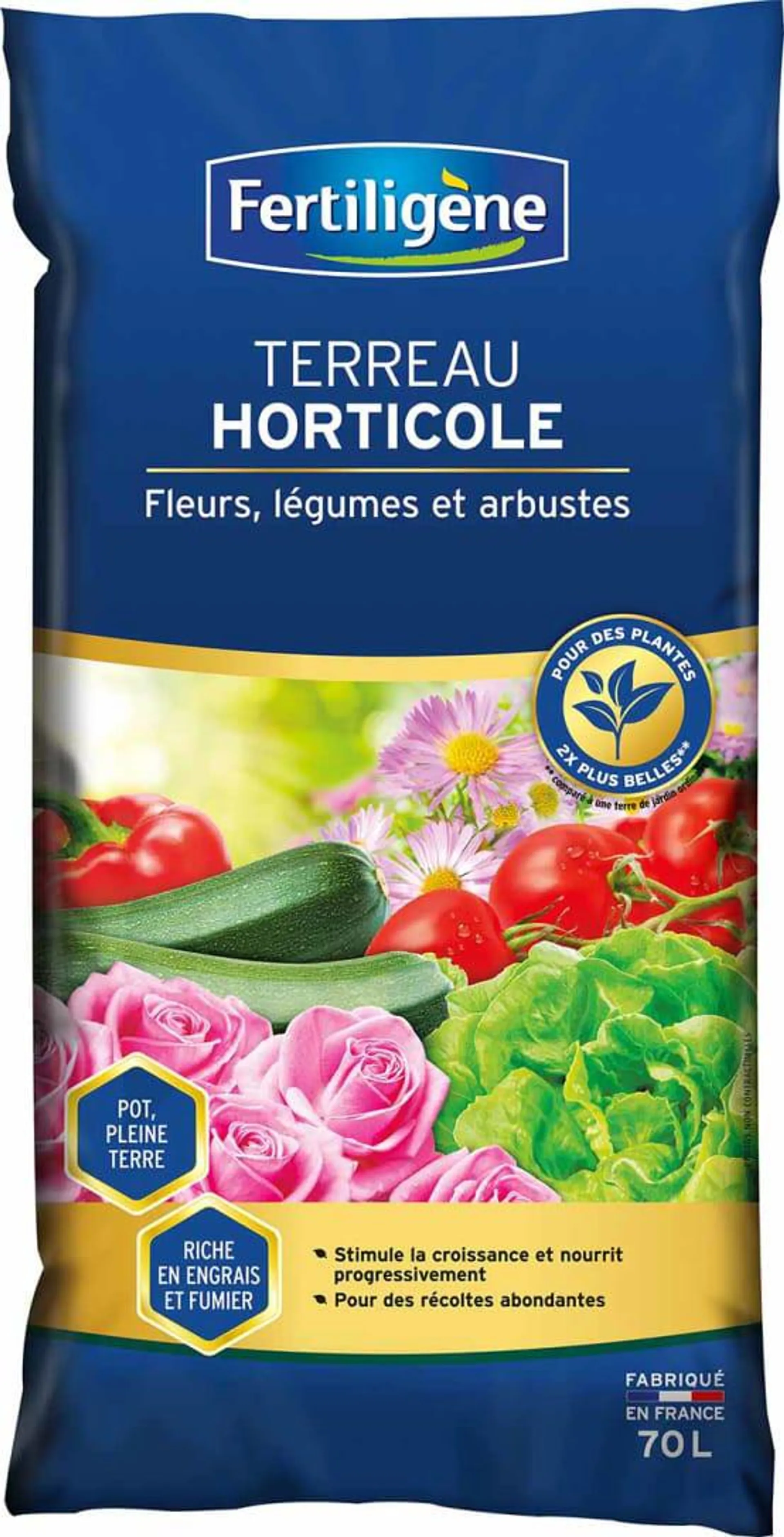 Fertiligène - Terreau horticole fleurs, légumes et arbustes 70L