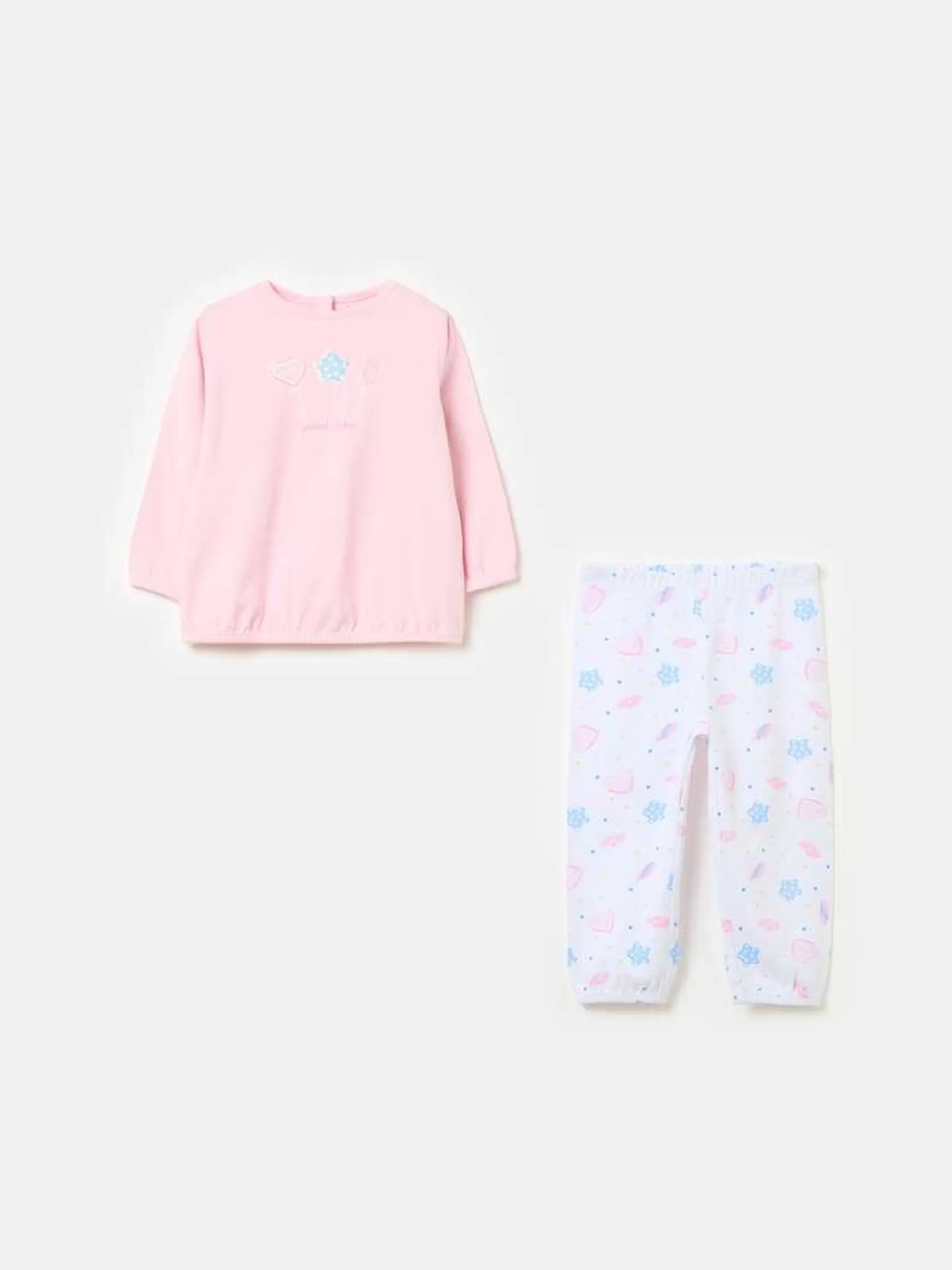 Organic cotton pyjamas with sweets print Blanc/rose