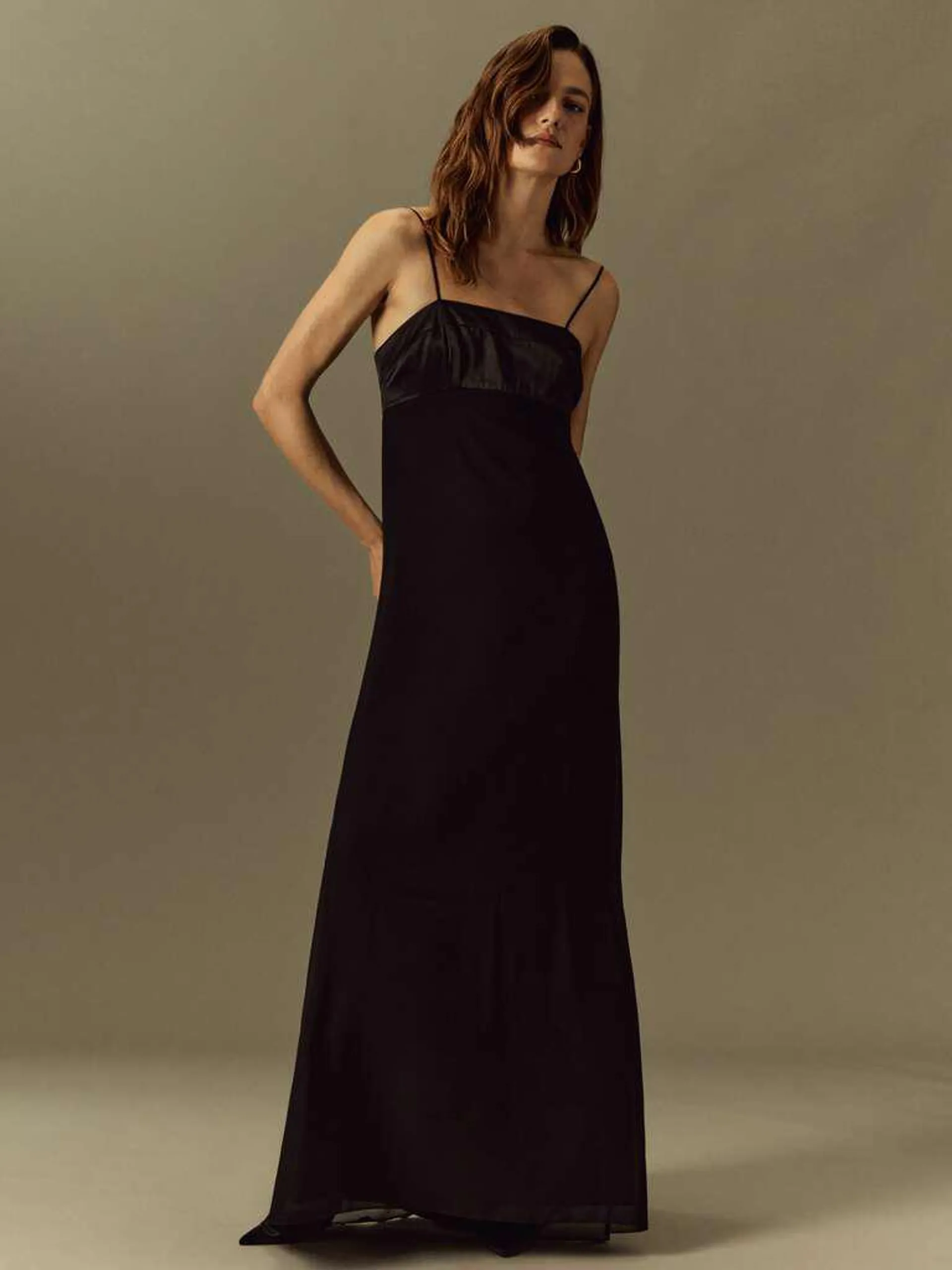 Black Long dress with spaghetti straps.
