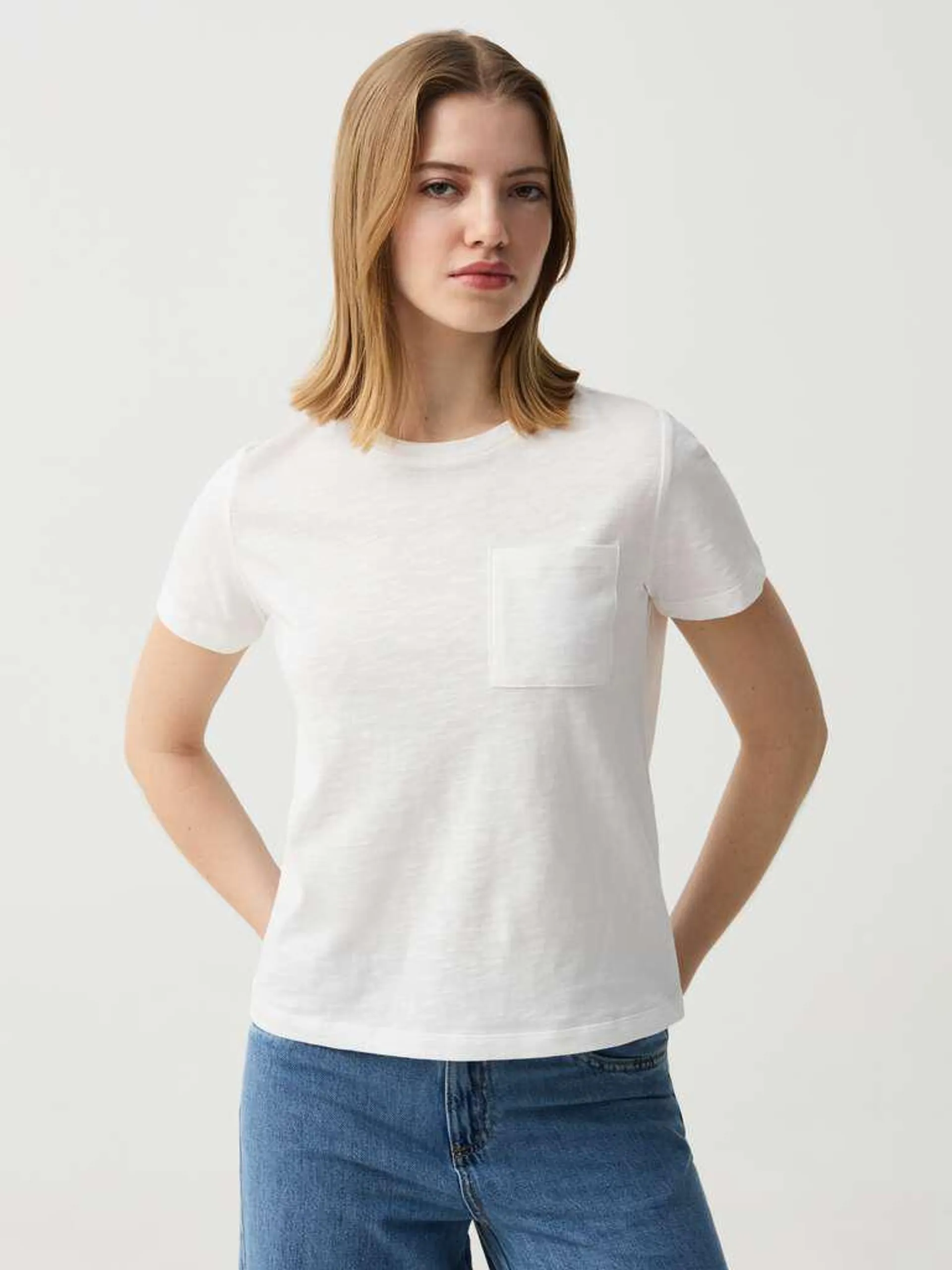 Optical White Essential mélange cotton T-shirt with pocket