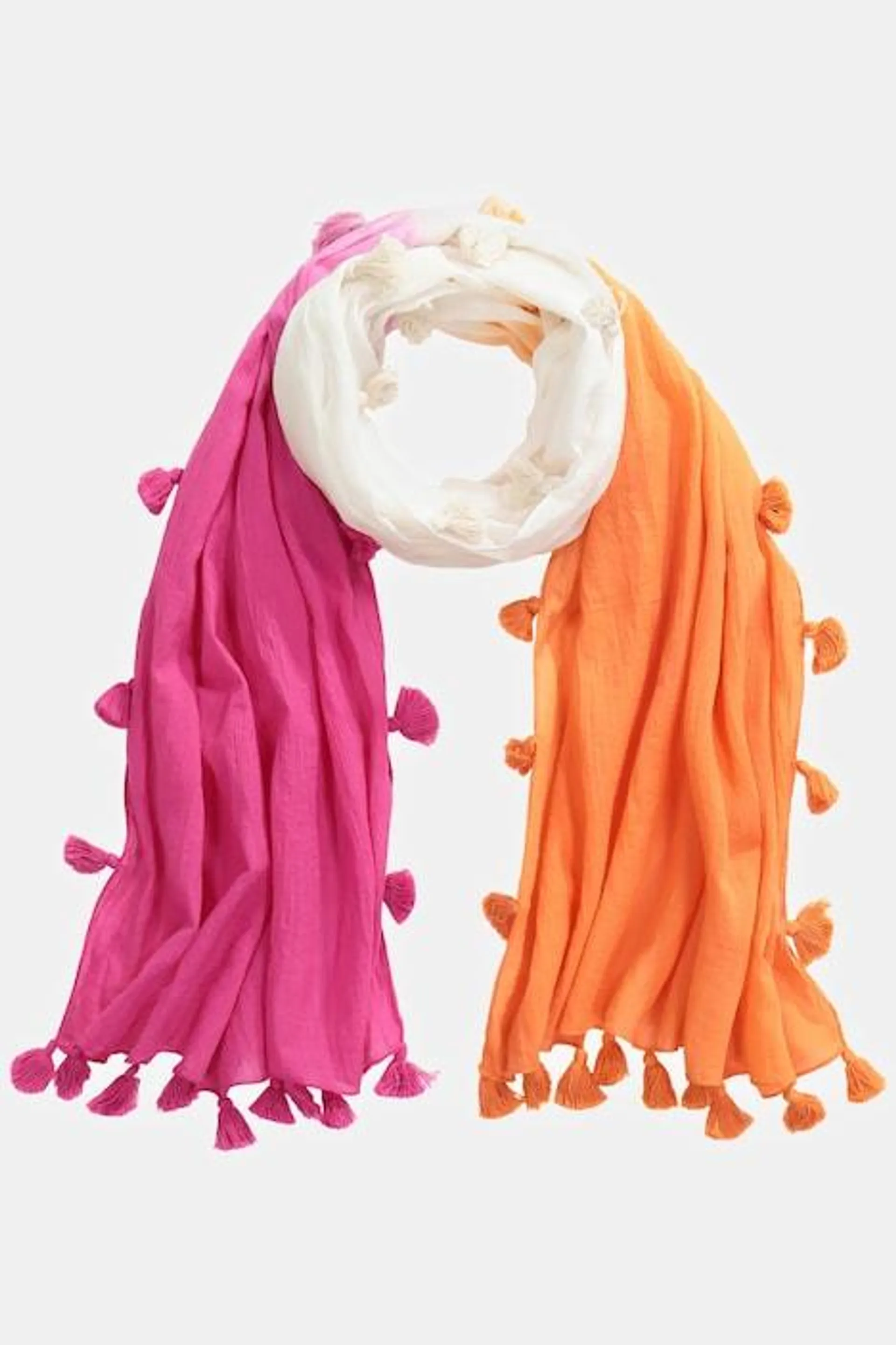 Foulard, dégradé de couleurs, pompons