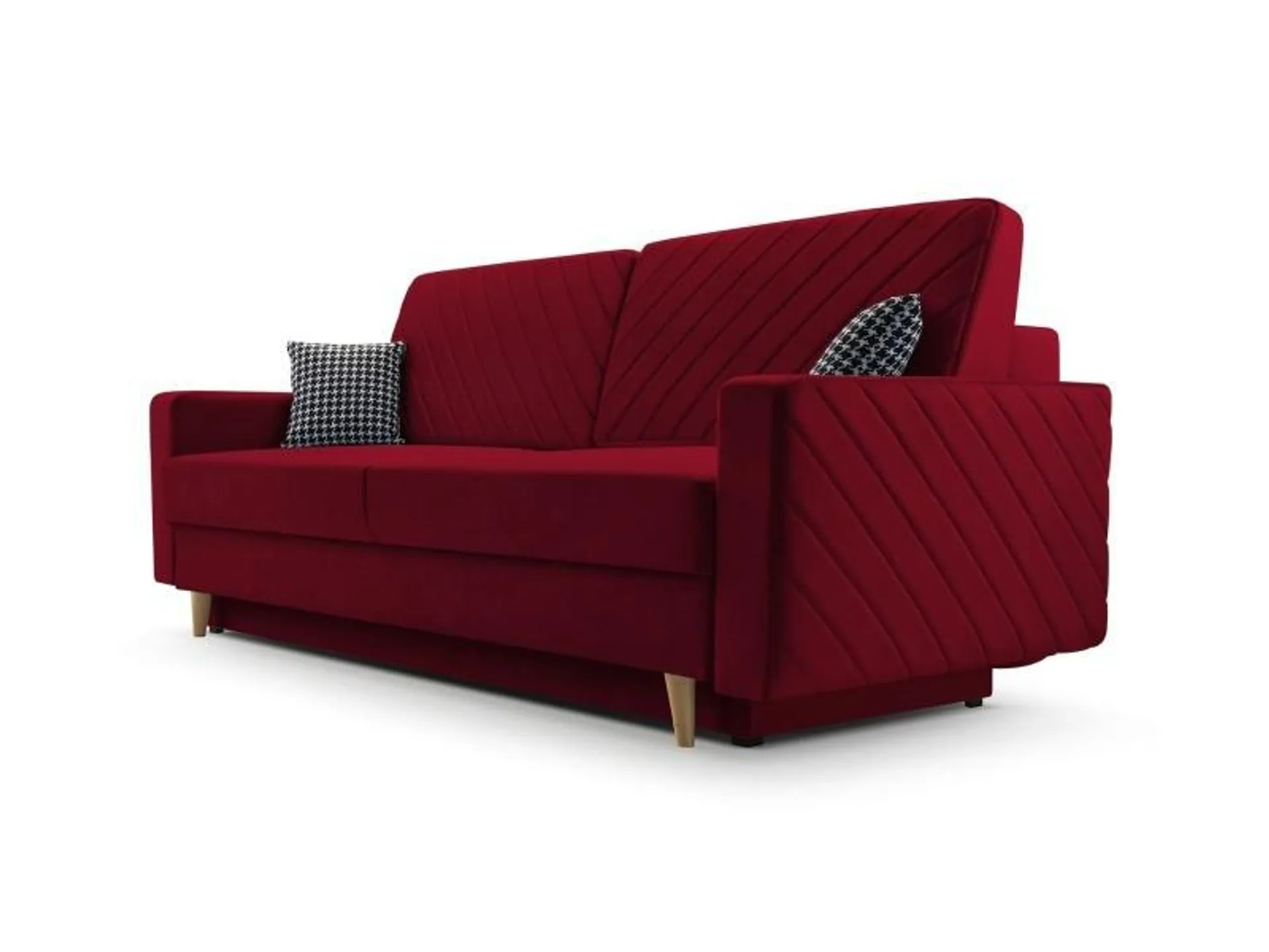 Canapé-lit avec piqûres décoratives, canapé convertible, canapé-lit avec conteneur de literie - california - fuego 150 rouge vin