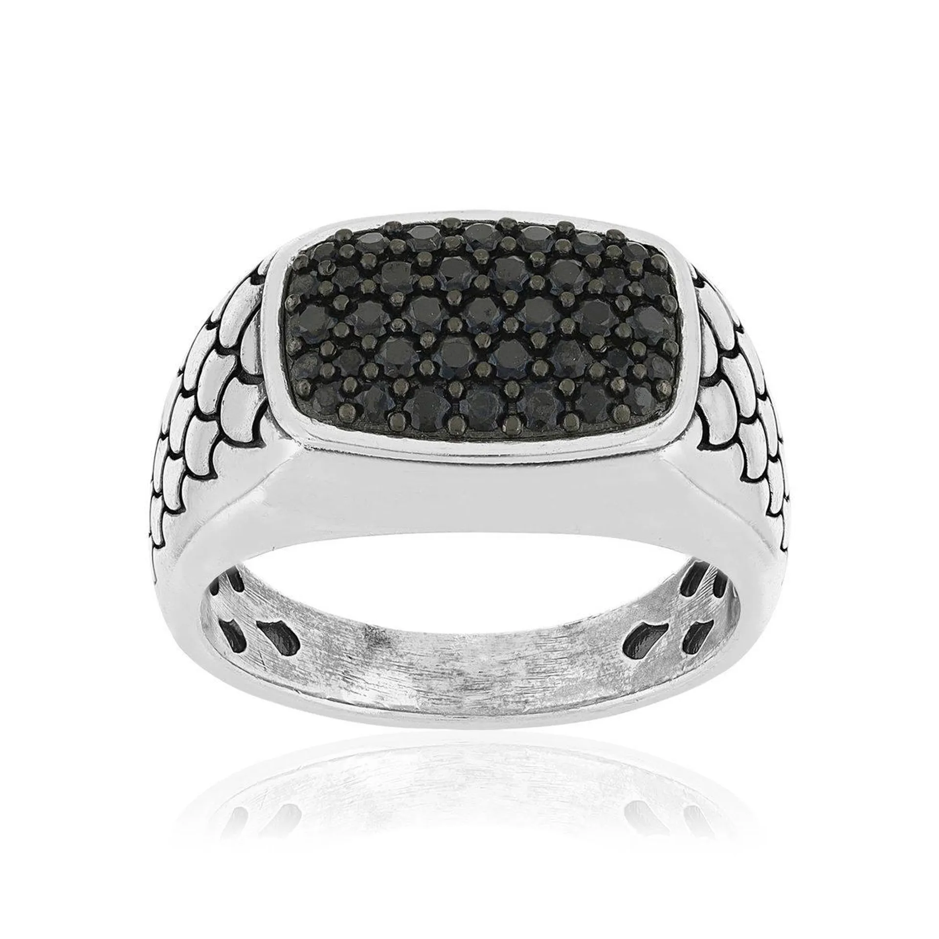 Bague argent 925 écailles spinelles noires rectangulaire