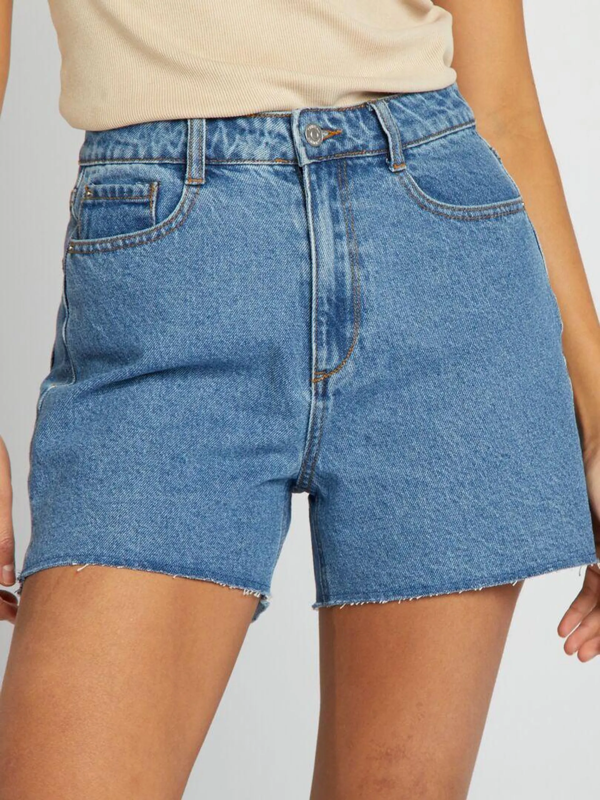 Short en jean coupé à cru - Bleu