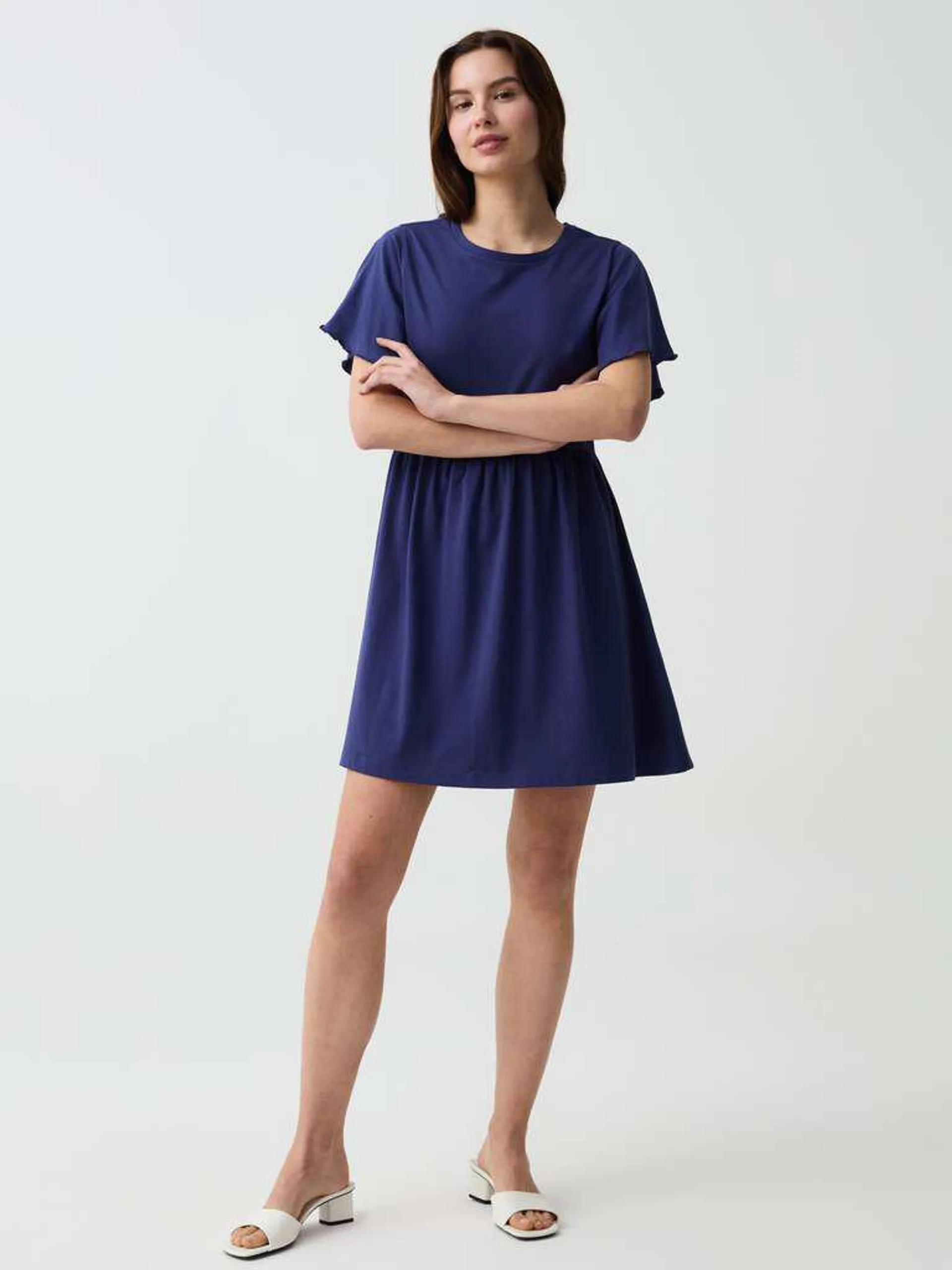 Navy Blue Essential short dress with butterfly sleeves