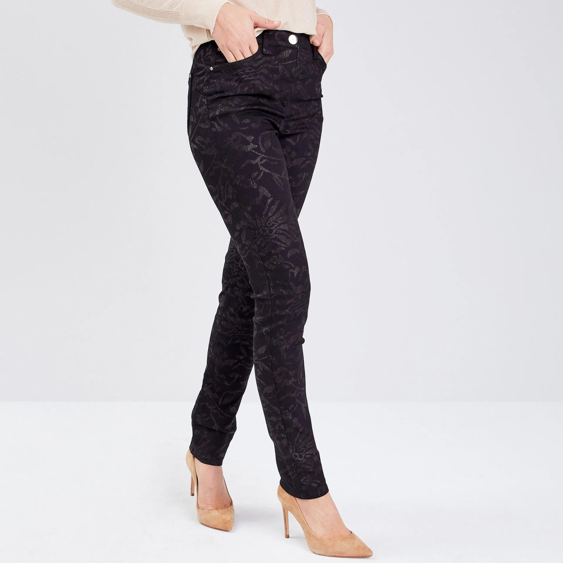 Pantalon ajusté denim noir femme