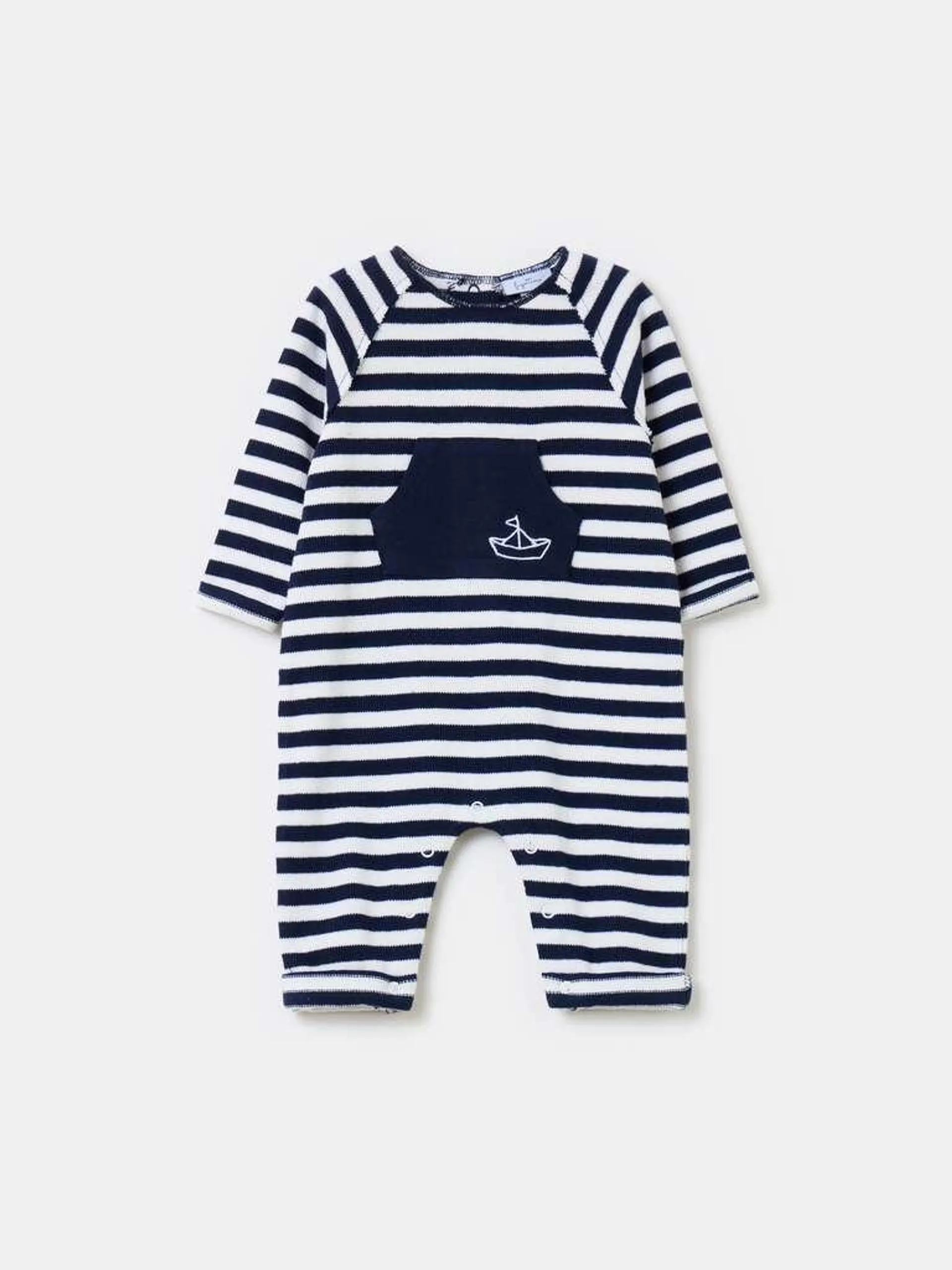 Striped organic cotton knit onesie Bleu/blanc