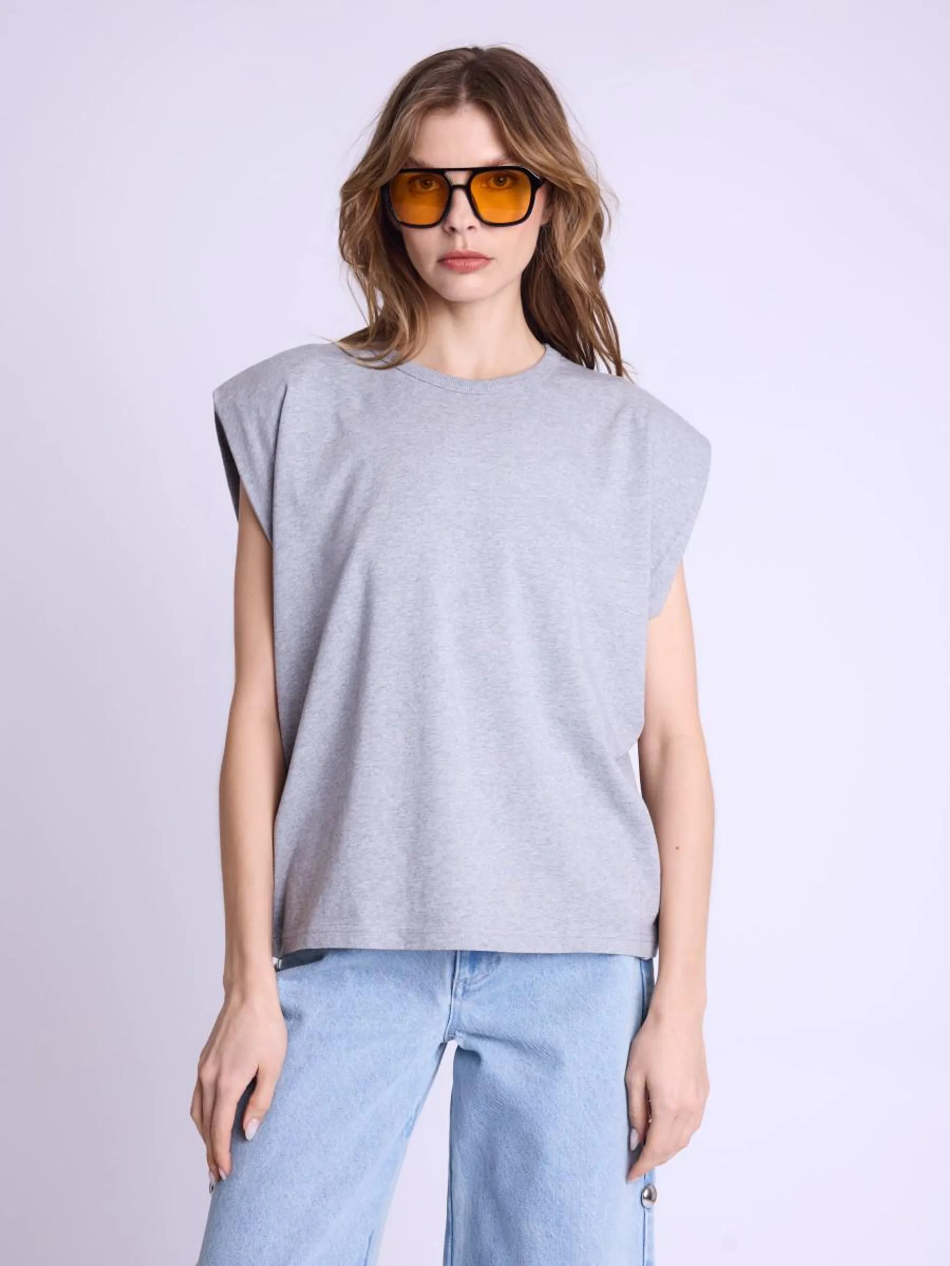 ERZA | T-shirt gris à épaulettes