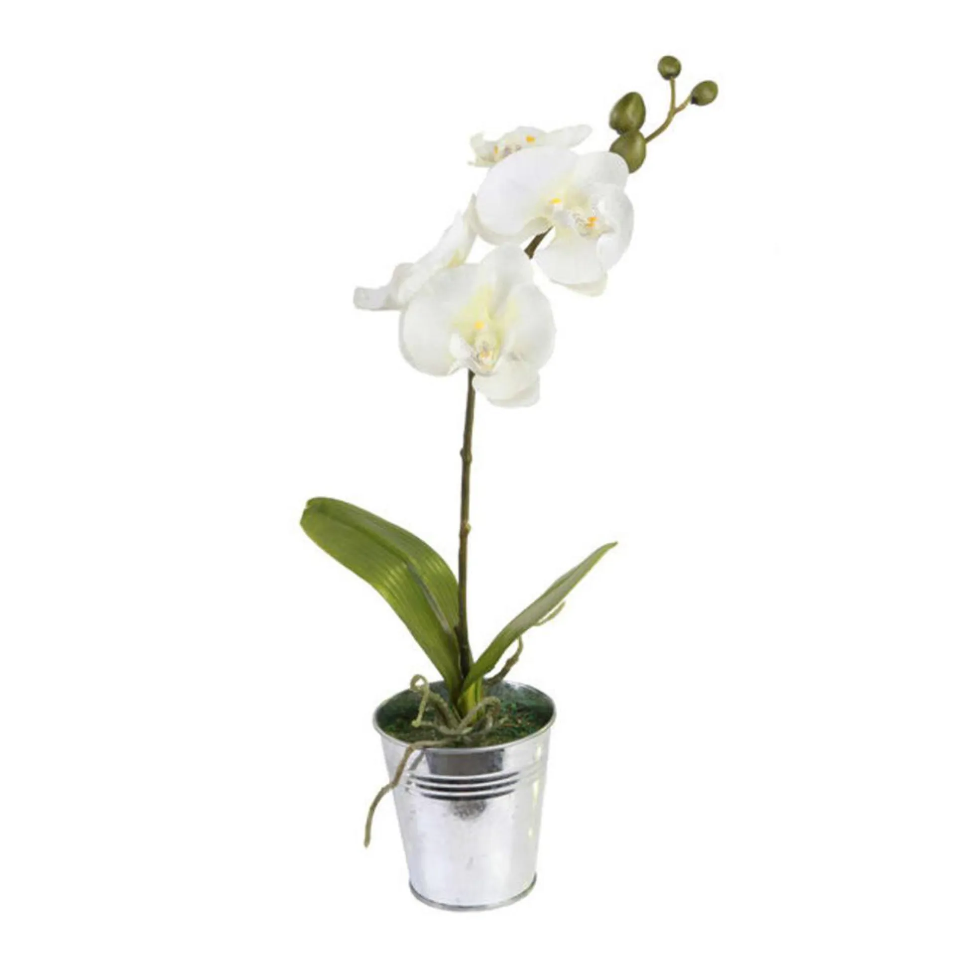 Orchidée en pot - Plastique, métal et polyester - Diam 10 x 10 H 48 cm - Blanc