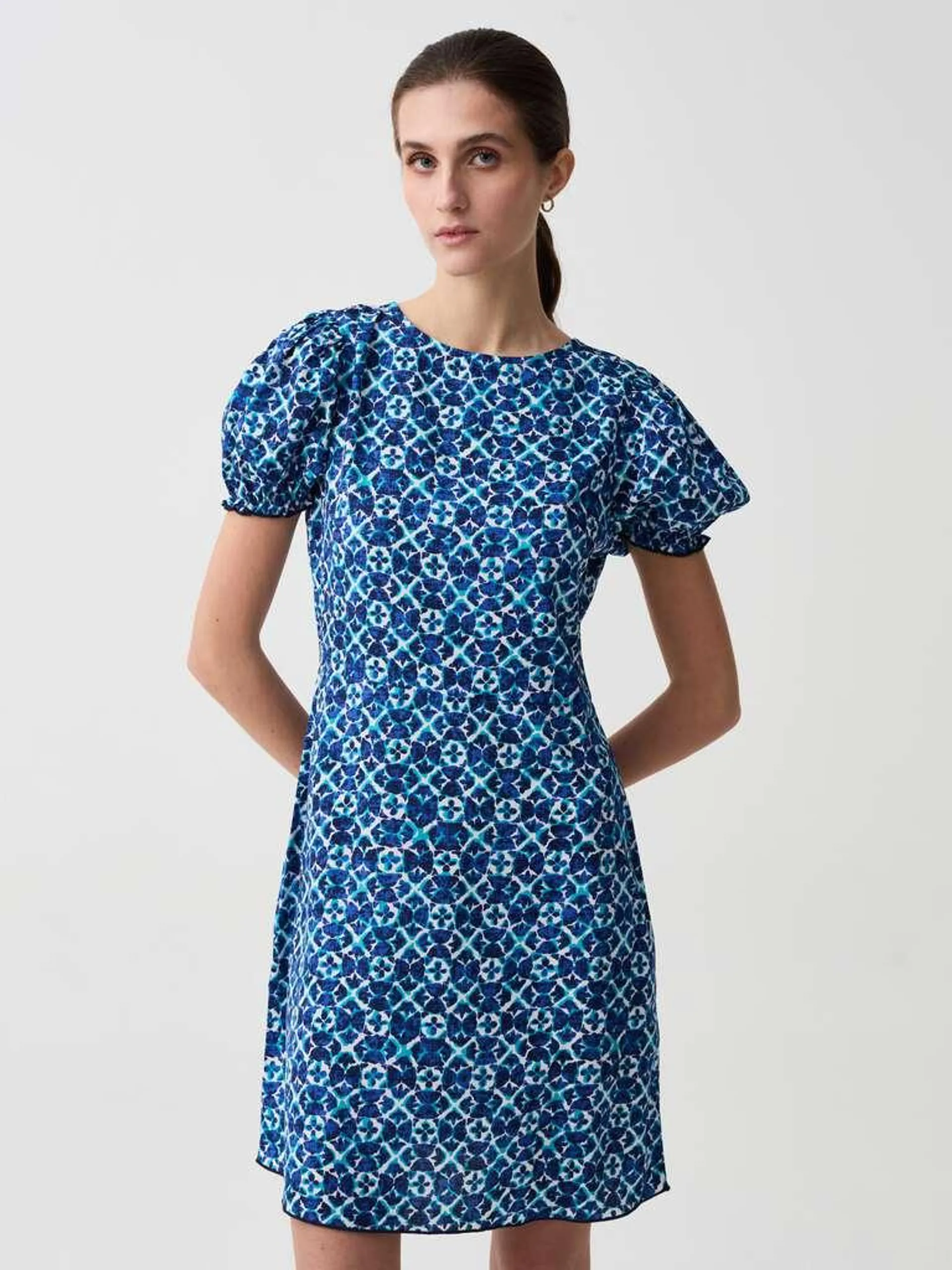 Short dress with puff sleeves Bleu/bleu clair