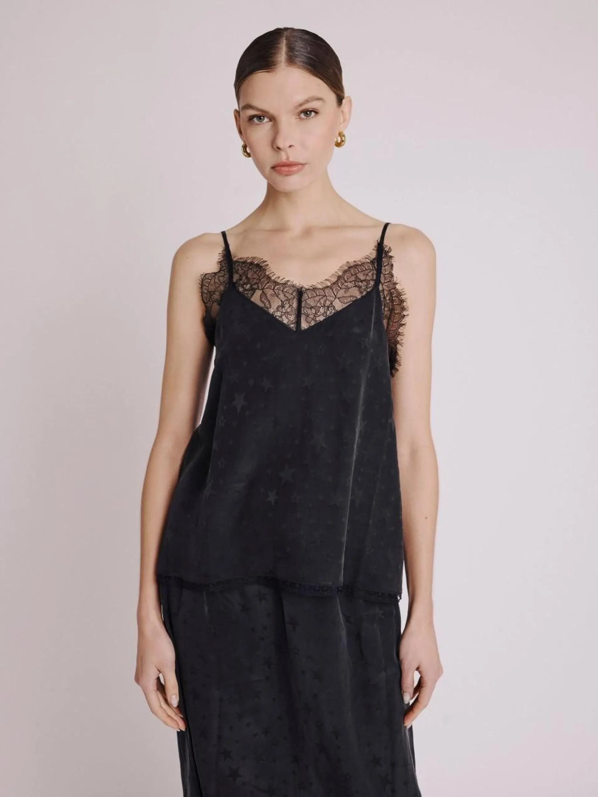 Top TAYLORSTARS | Top à bretelle avec dentelle et motifs étoile noir