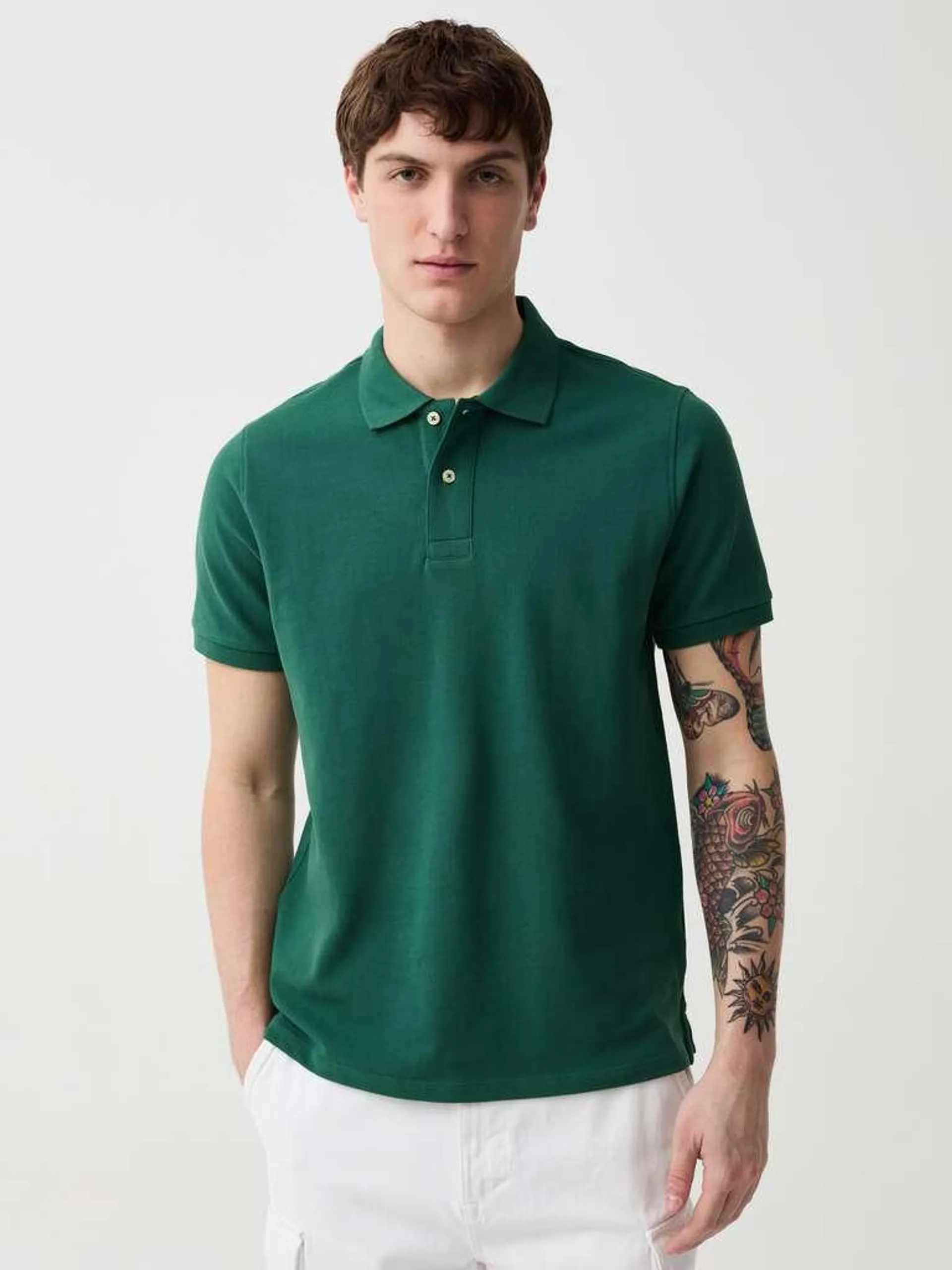 Organic cotton pique polo shirt Vert émeraude